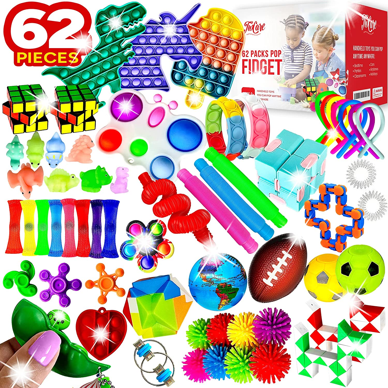 (62 Pcs) 2023 Upgraded Fidget Toys Party Favors Gifts for Kids Adults Autism Stress Relief Stocking Stuffers Sensory Pop It Autistic Pack Bulk Set Boys Girls Goodie Bag Treasure Box Classroom Prizes image number 3