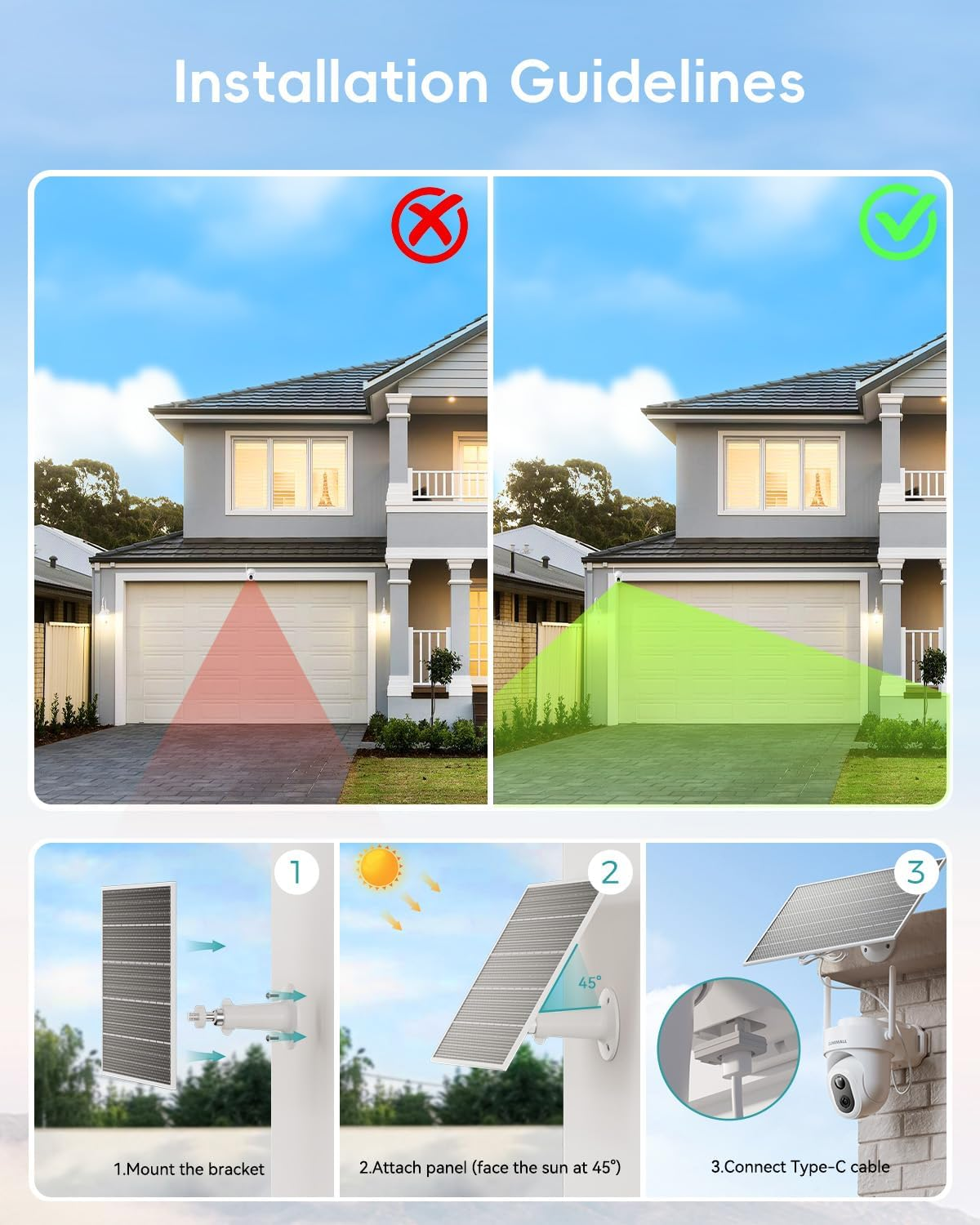 ZUMIMALL 9W Solar Security Cameras Wireless Outdoor, AOV 24/7 Recording Cameras for Home Security, 360&deg; View, 2K Color Night Vision, 2-Way Talk, 2.4Ghz Wifi, Auto Tracking, Cloud/Alexa image number 6