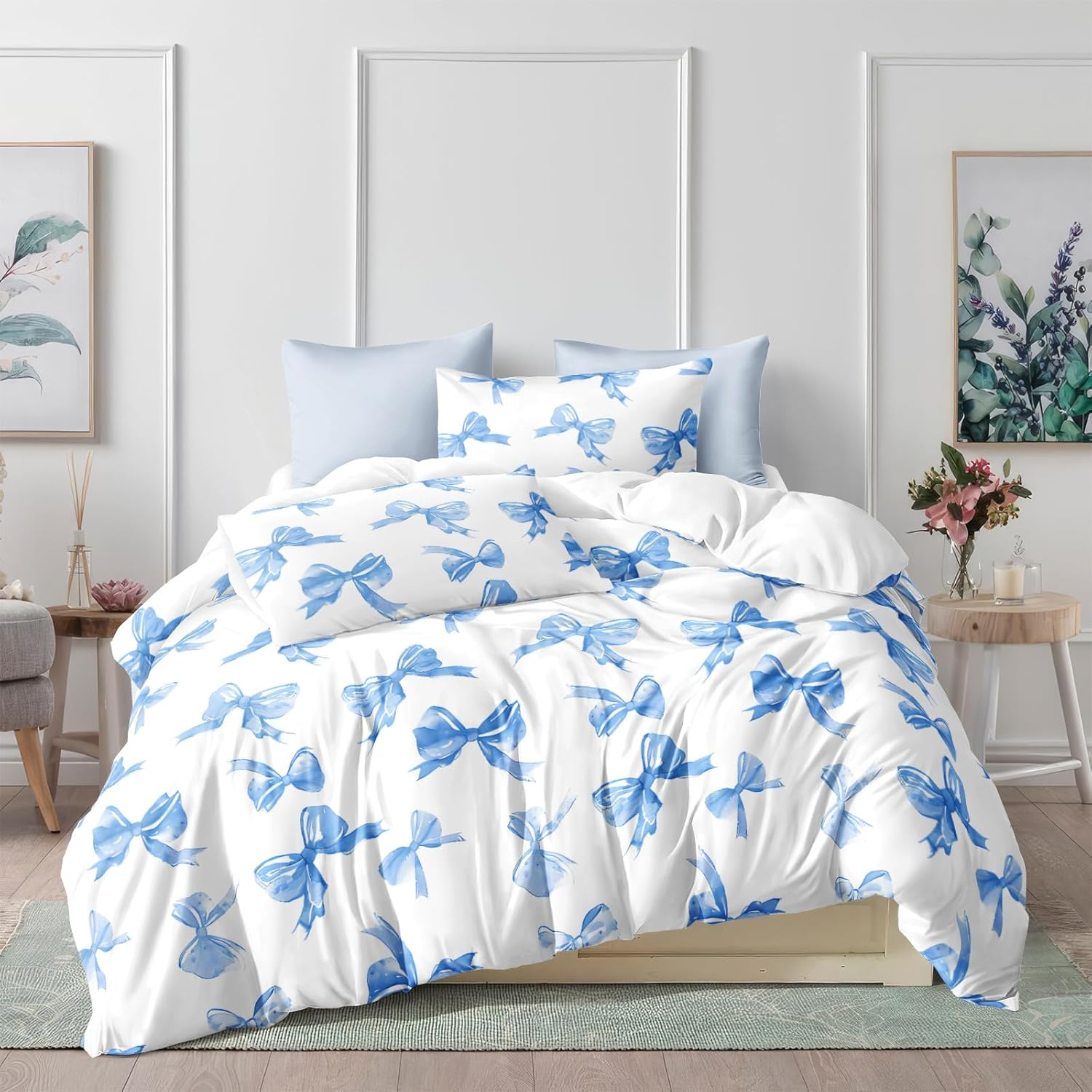 Herside Girls Pink Duvet Cover Set Super King Pink Kawaii Bowknot Design Ultra Soft Microfibre Easy Care Bedding Set 3 Pieces Quilt Cover for Adult Women Bedroom Decor with Zipper Closure