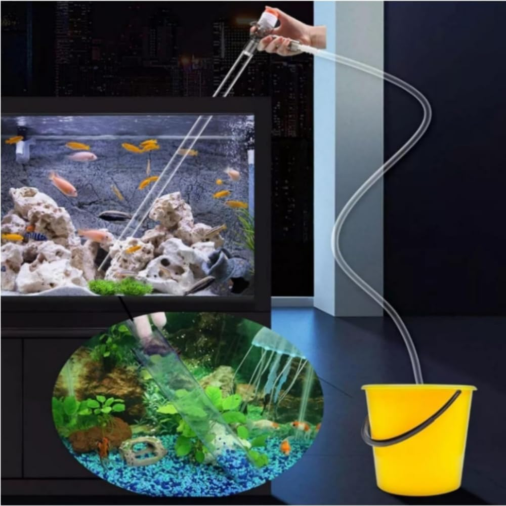 DACUAN Aquarium Gravel Cleaner, Fish Tank Cleaner Kit, Fish Tank Vacuum Cleaner Kit Tool with 2 Extendable Pipe, Glass Scraper, Water Flow Controller Clamp, Fish Net, for Water Changing, Sand Washing image number 5