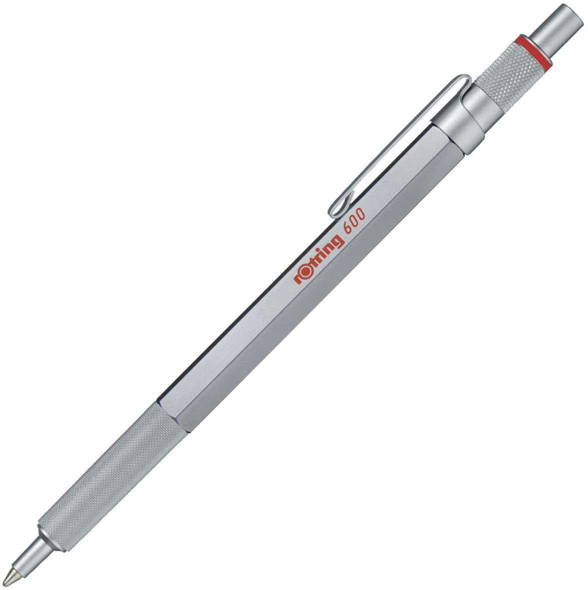 Rotring 600 Ballpoint Pen | Medium Point | Black Ink | Silver Metal Barrel with Non-Slip Knurled Grip | Refillable image number 4