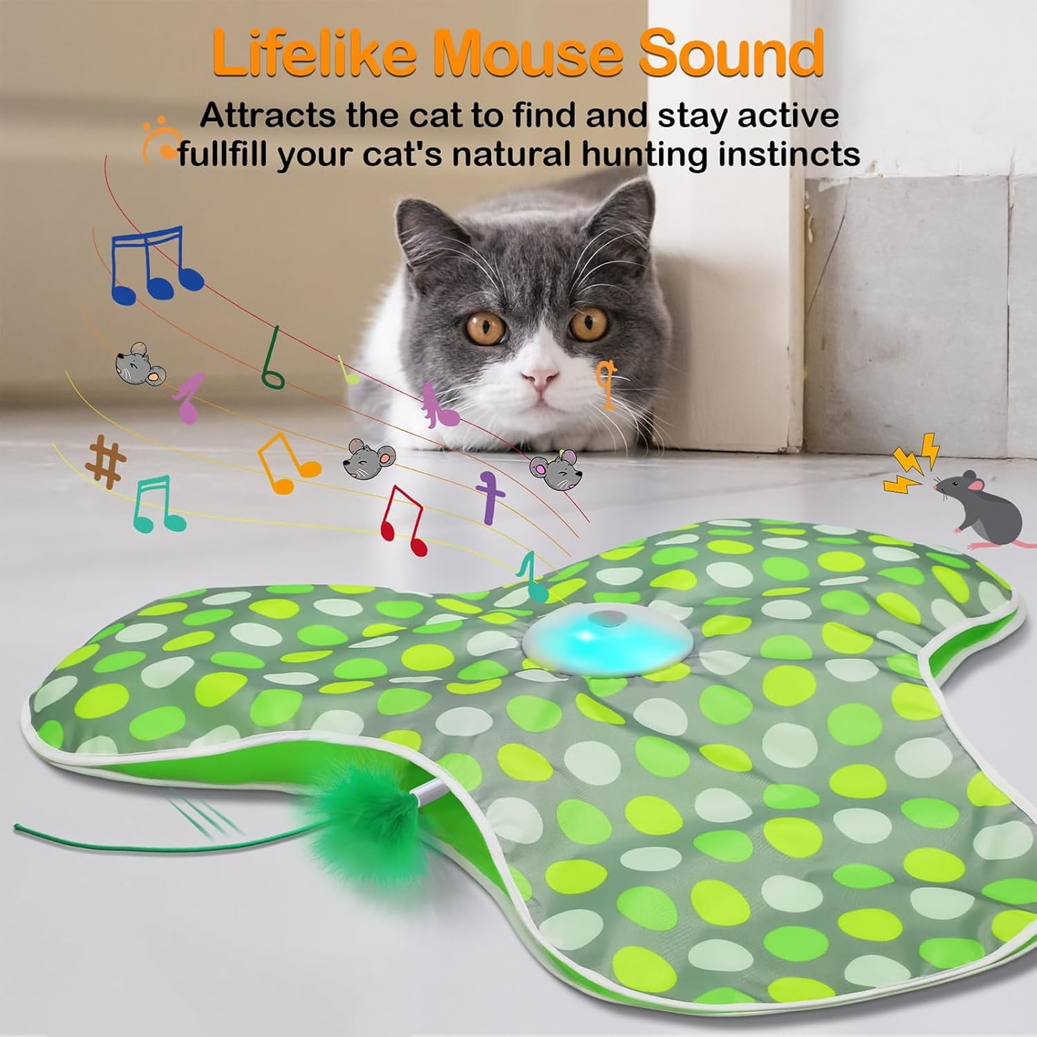 Indoor Cat Interactive Toys Simulated Hunting Rechargeable Interactive Cat Toys with Feather Accessories 360&deg; Self-Rotating Rolling Ball Suitable for Energetic and Bored Cats image number 5