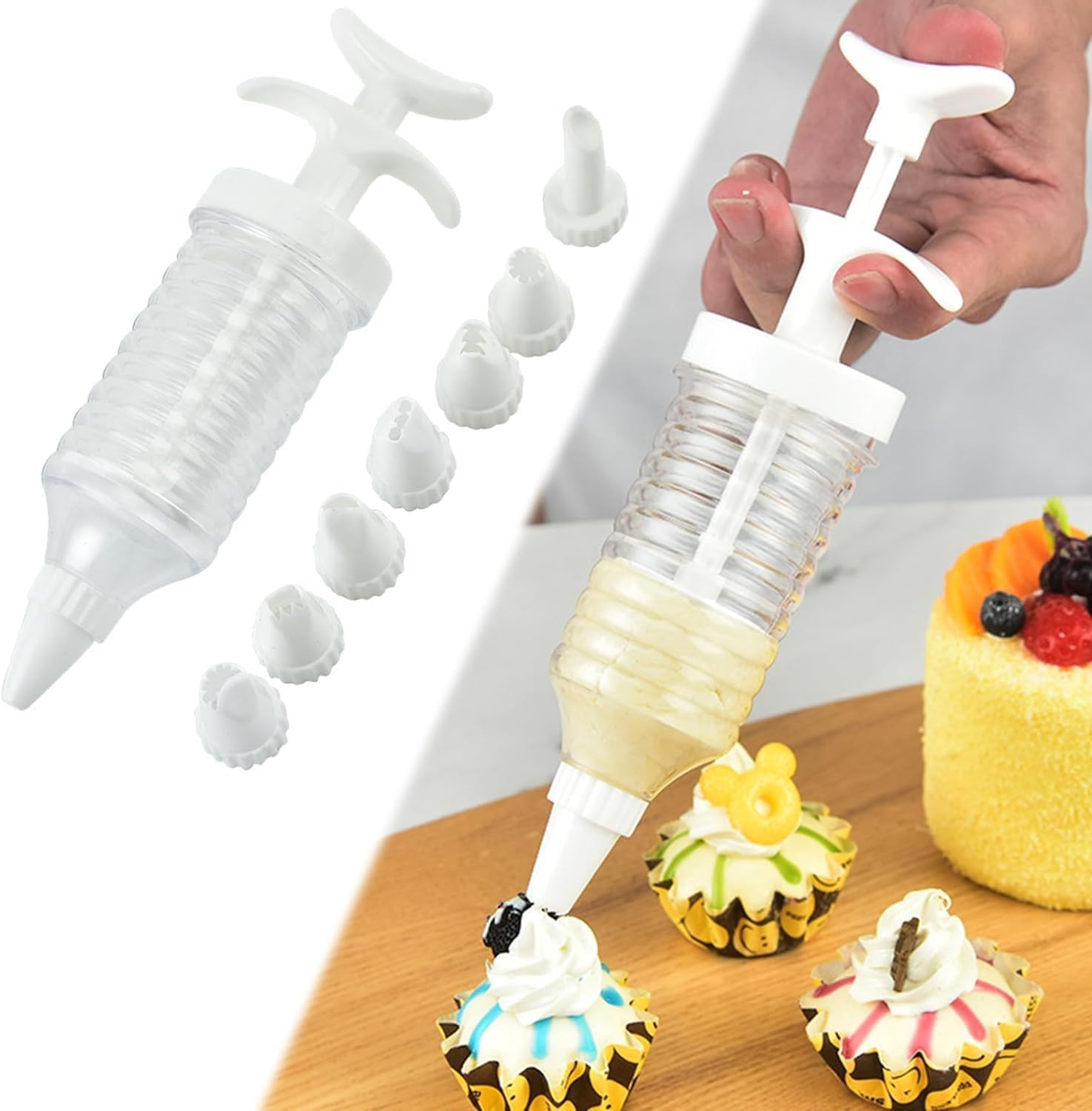 1 X White Pipe Nozzles with Syringe 8 X Plastic Piping Nozzle Dispenser Icing Piping Tips for Cupcakes and Cake Decorating Tools Kitchen Tools and Gadgets