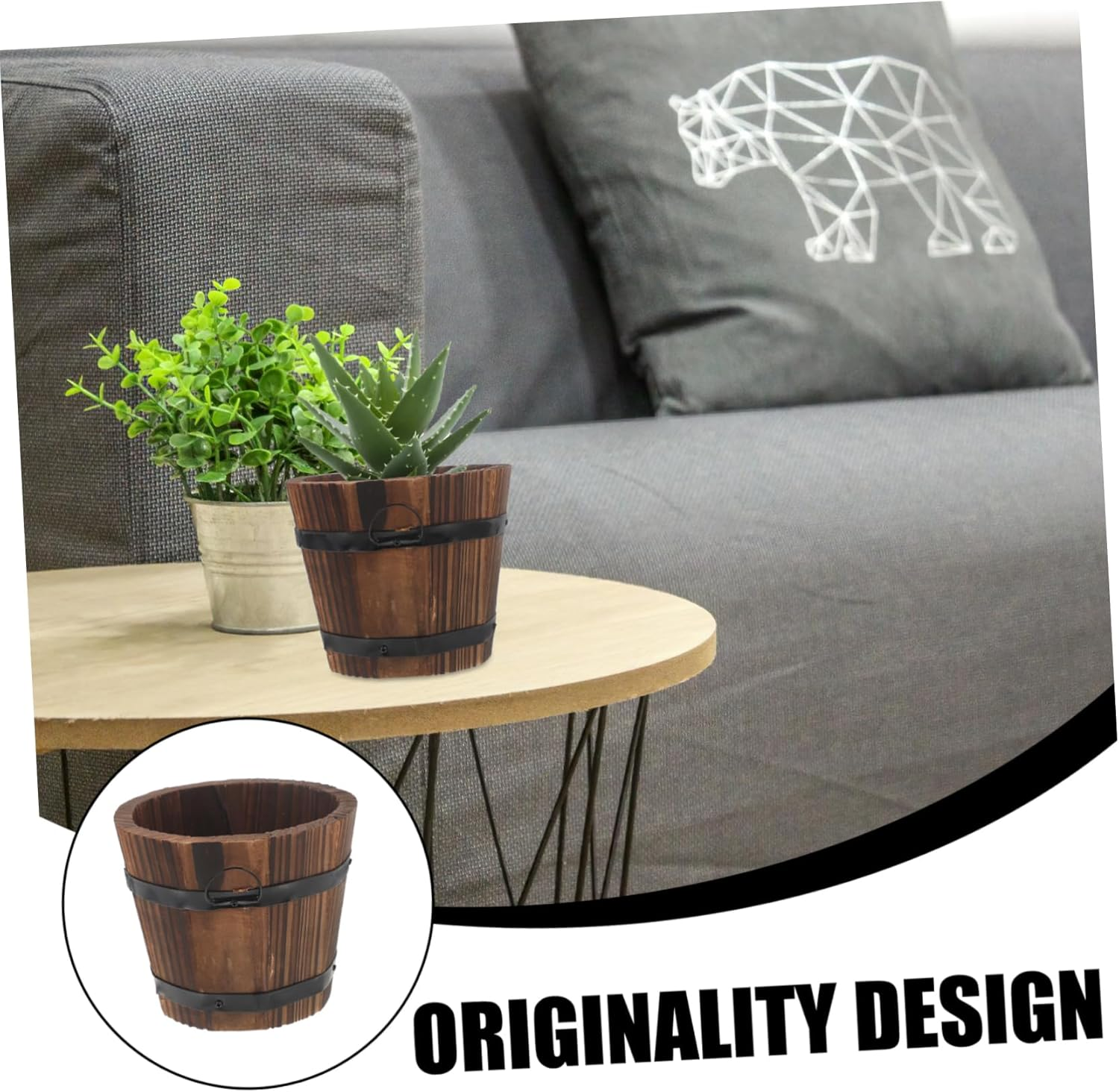 Whiskey Barrel Decor Planter Pot Wood Vegetable Pot Potato Planter Holder image number 4