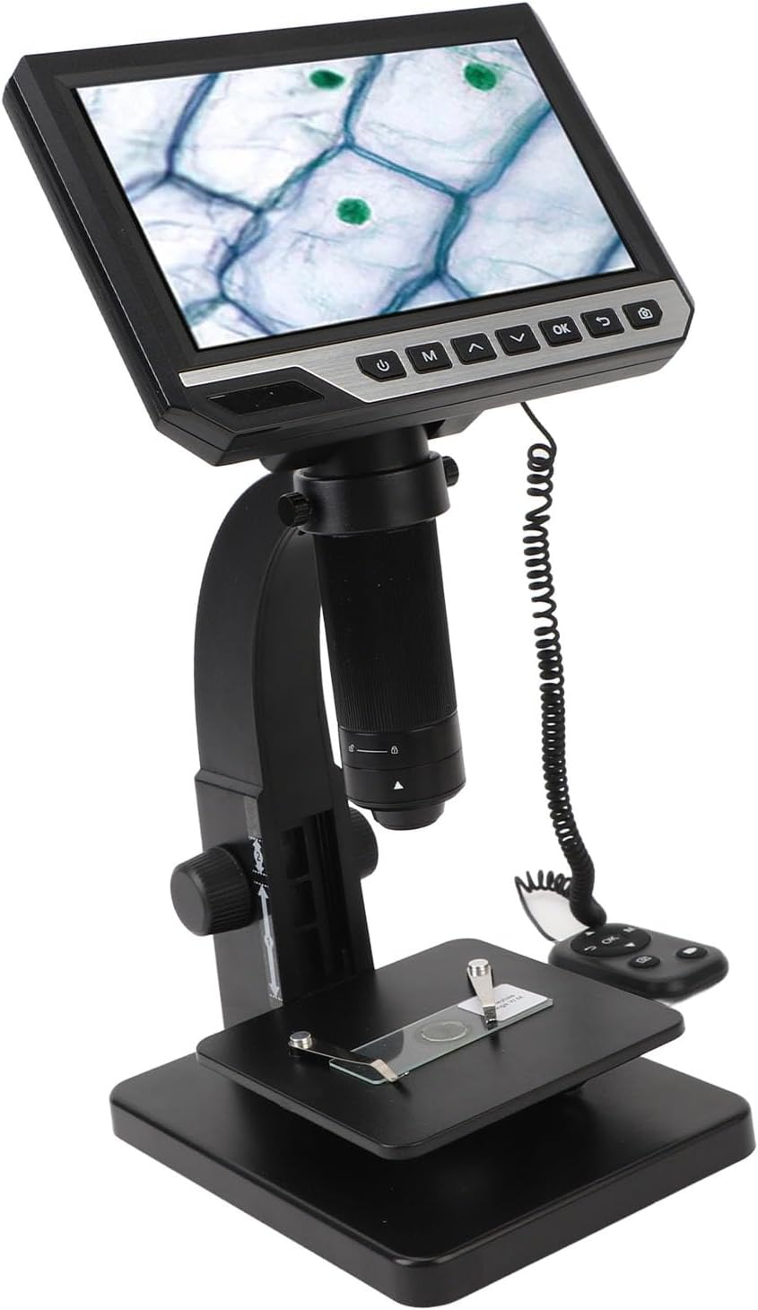 Cryfokt Digital Biological Microscope 500X 2000X Dual Lens 10 Adjustable LED Lights with Dual Lens, 7Inch 1080P 12MP LCD Screen, Coin Microscope for Laboratory Medical