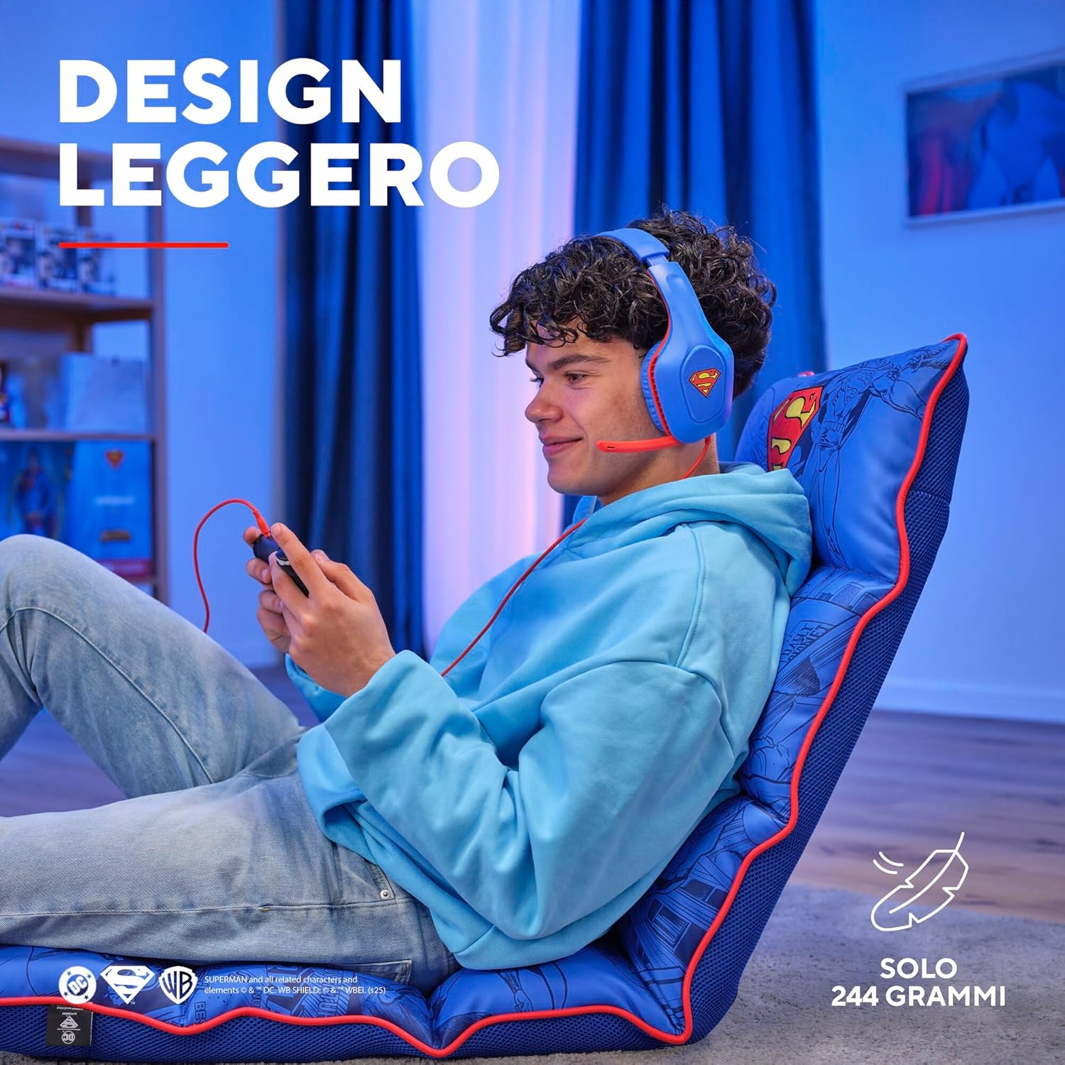 Gxtrust 415SM Zirox Superman Licensed Gaming Headset for PC Xbox PS4 PS5 Switch Mobile, 3.5Mm Jack, 50Mm Drivers, 2M Cable, Foldaway Microphone, Lightweight Over-Ear Wired Headphones, Blue/Red