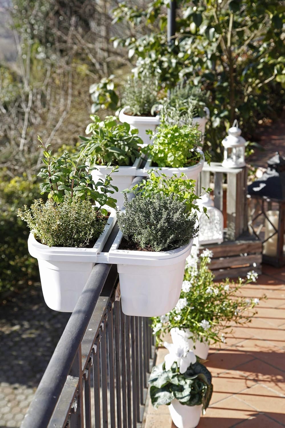 Apollo Exports International AP-30232/2 16" Double Sided Adjustable Railing Planter, Pack of 2, White image number 4