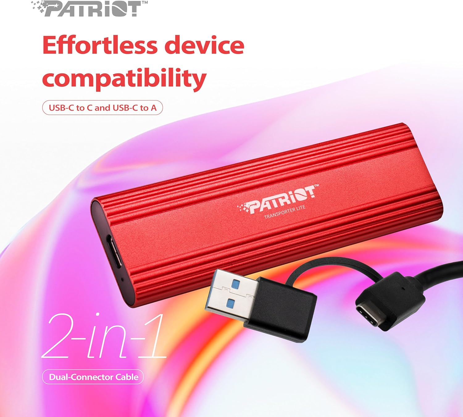 Patriot Transporter Lite 512GB Type-C USB 3.2 Gen 2 External Portable SSD - External Solid State Drive - PTPL512GPEC - Red, Capacity: 512Gb image number 4