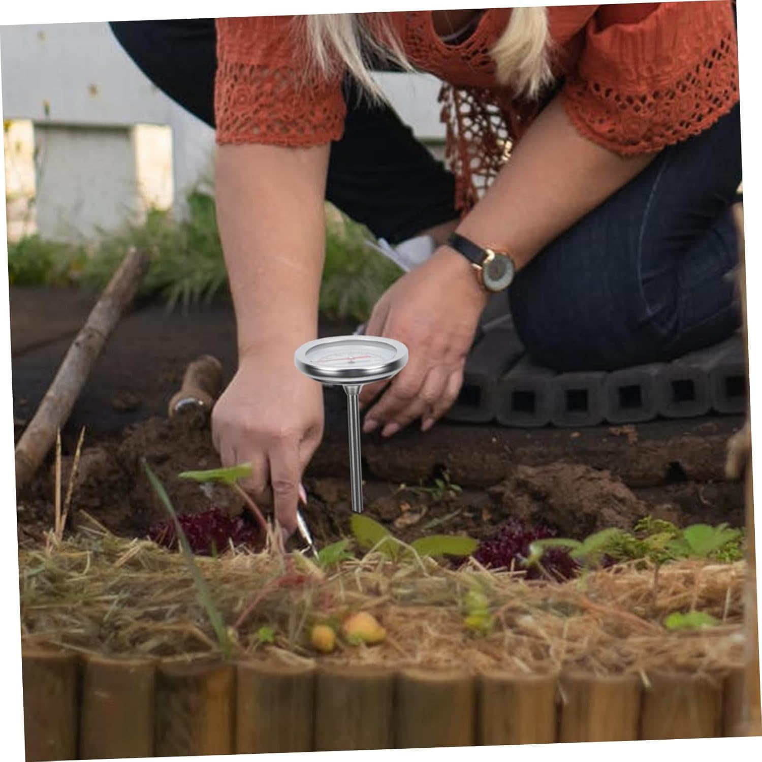 Ibasenice Stainless Steel Soil Thermometer Long Probe Gardening Temperature Detector Sensor for Compost with Accurate C- C Measurement Probe image number 2