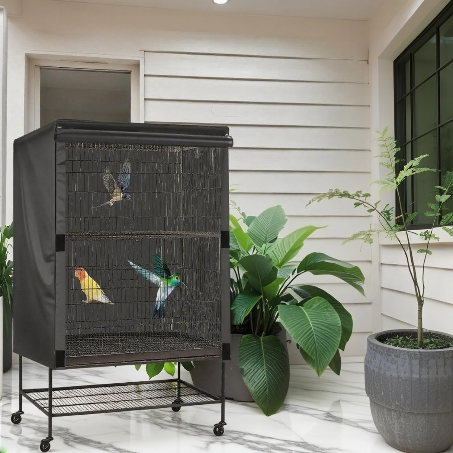 Night Use Bird Cage Cover,With Breathable Fabric Light Blocking Cover, Waterproof and Dustproof Universal Light Blocking,Suitable for Large Bird Cages,Suitable for Bird Cage Tops (Black) image number 6