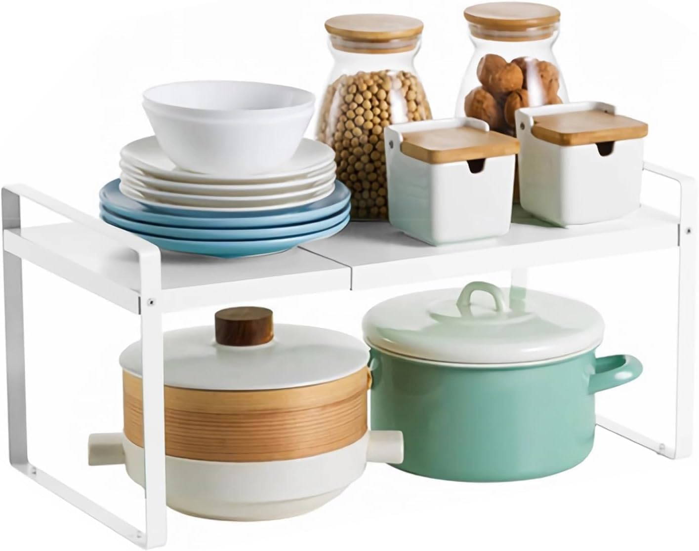 HCHANGEN Kitchen Cabinet Organiser Shelf, Metal Storage Rack for Kitchen, Bathroom, Countertop (Black)