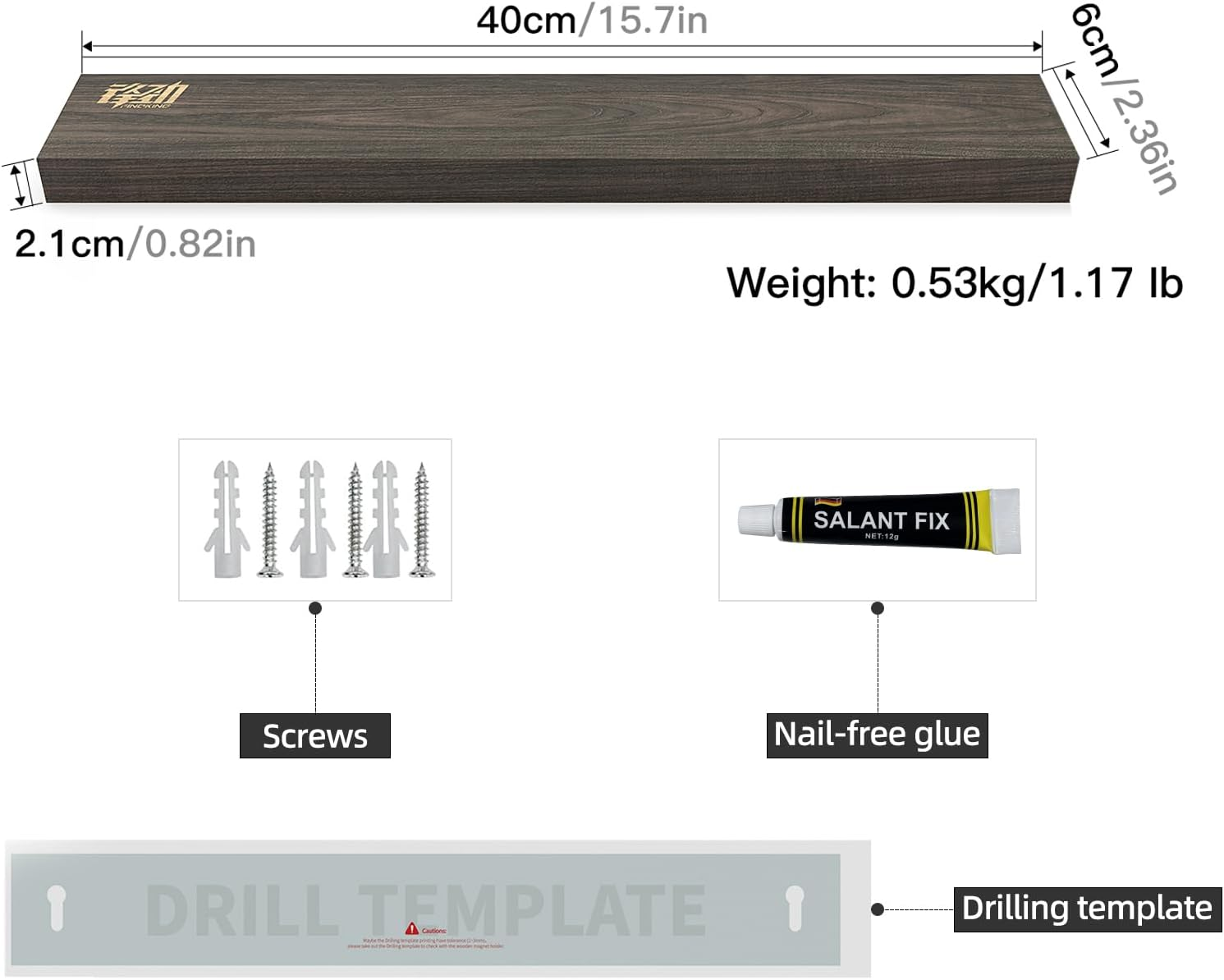 FINDKING Ash Wood Magnetic Knife Strip, Magnet Utensil Holder for Wall, Refrigerator, Wooden Rack for Kitchen Knives, No Drill (Dark Brown, 16 Inches, without Knives) image number 3