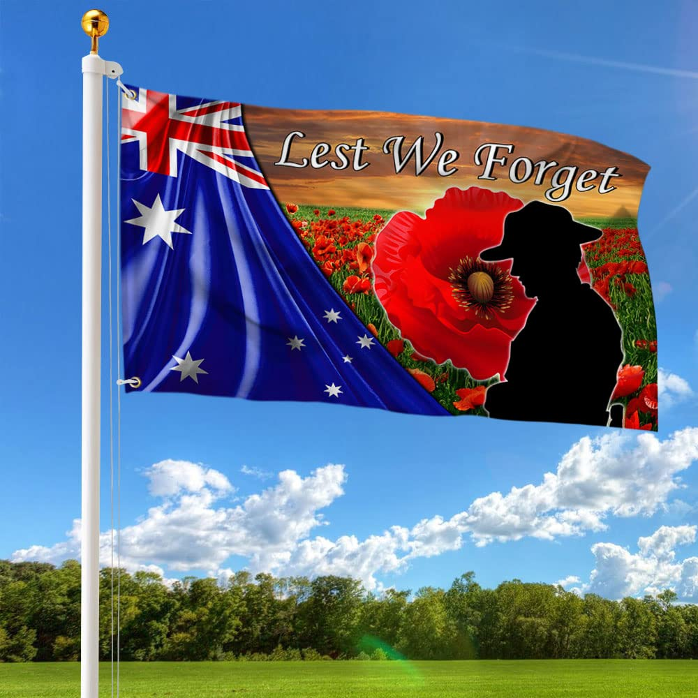 Australian Veteran Anzac Day Flag - Lest We Forget Poppy Flower Double Sided Grommet Flag for Memorial Day - Outdoor Decor image number 4