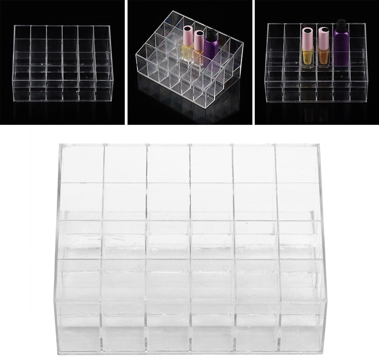 24-Grid Transparent Lipstick Nail Polish Holder Stand, Premium Plastic Makeup Storage Box with Trapezoid Design for Home, Cosmetics Store