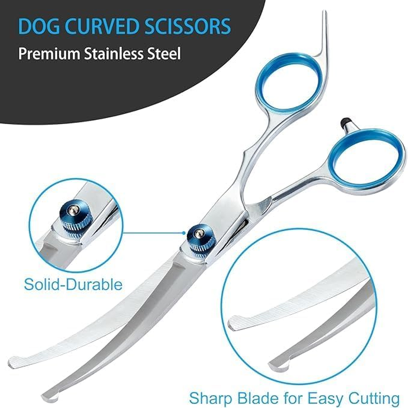 7 in 1 Premium Dog Grooming Scissors, Professional Dog Scissors for Grooming with Safety round Tips, Stainless Steel Thinning Shears, Dog Pet Cat Shears for Kit
