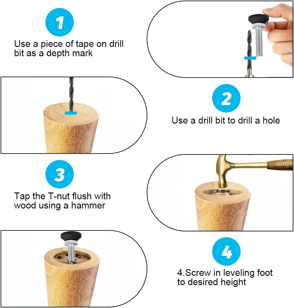 KBNIAN 10 Pcs Furniture Leveling Feet, M10*40Mm Threaded Heavy Duty Adjustable Table Foot Anti-Slip Threaded Levelling Feet Shock Dampening Furniture Glide Leveling Feet Floor Protector for Chair Leg image number 3