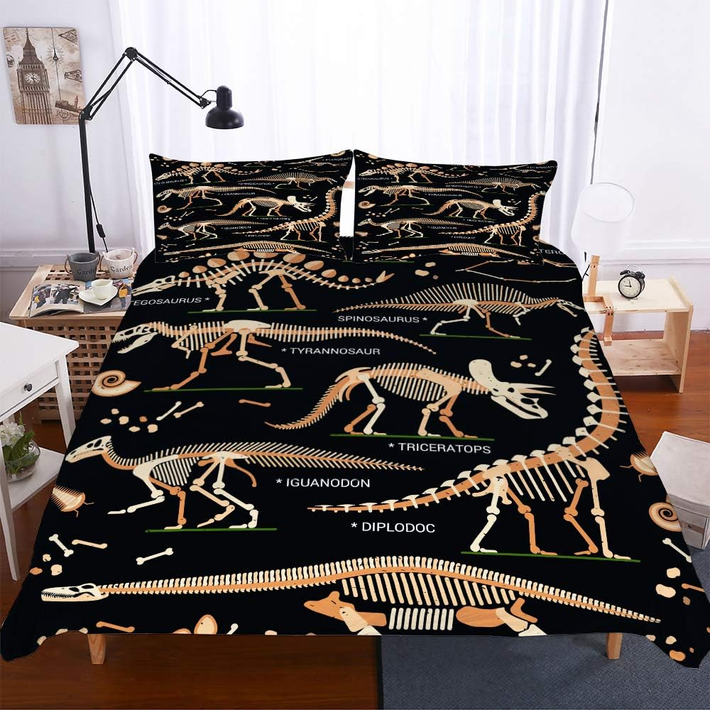 Cute Dinosaur Duvet Cover Set for Children Boy Girl Single Double King Size Bed, Morbuy 3D Printed Microfiber Bedding Sets with Pillowcases and Quilt Case (180X210Cm,Dinosaur Skeleton) image number 7