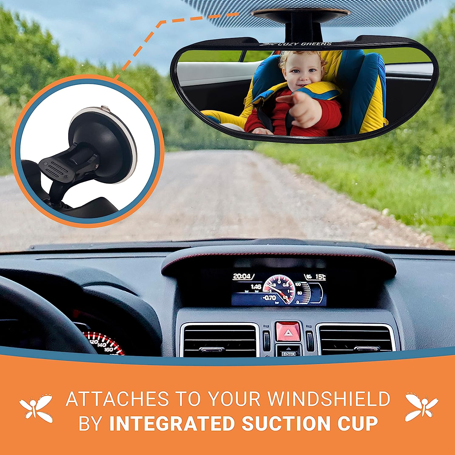 COZY GREENS Rearview Baby Car Mirror Windshield Infant Front Facing, Shatterproof Child Safety Mirror, Adjustable Suction Cup (S) By image number 4