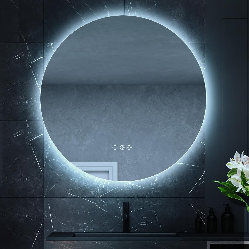 Simplus LED Wall Mirror 800MM round Bathroom Mirrors for Wall Mounted Anti-Fog Smart Touch Switch Vanity Makeup Mirror(Backlit Light) image number 3
