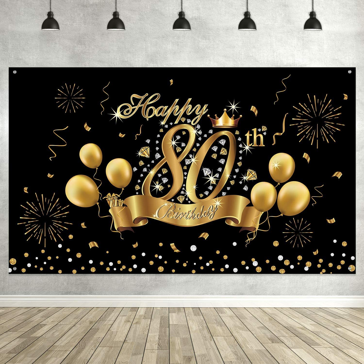 Happy 80Th Birthday Decoration Banner Backdrop Party Decoration, Black Gold 80 Birthday Banner Sign Poster for 80Th Anniversary Photo Booth Props Background Birthday Party Supplies, 72.8 X 43.3 Inch image number 6