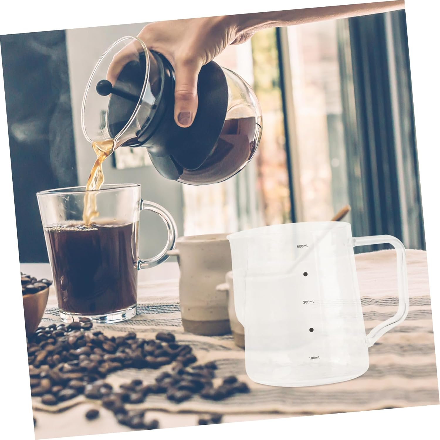 BATHVEVE Glass Milk Frothing Pitcher with Graduated Scales Thickened High Borosilicate Espresso Pourer for Coffee Milk Tea and Baking Supplies Transparent Container for Household And