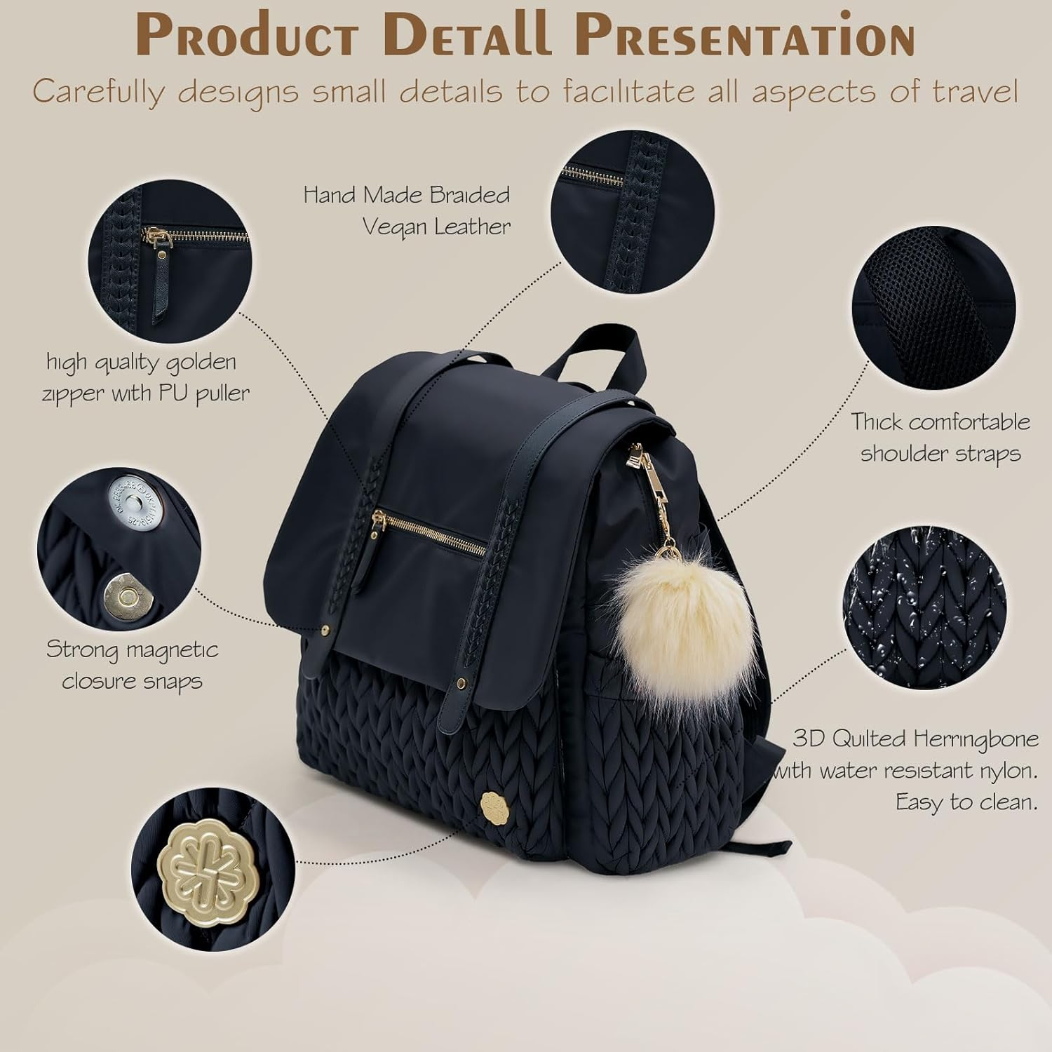 Diaper Bag Backpack Large Capacity Convertible Travel Back Pack Waterproof Baby Bag for Mom and Girl