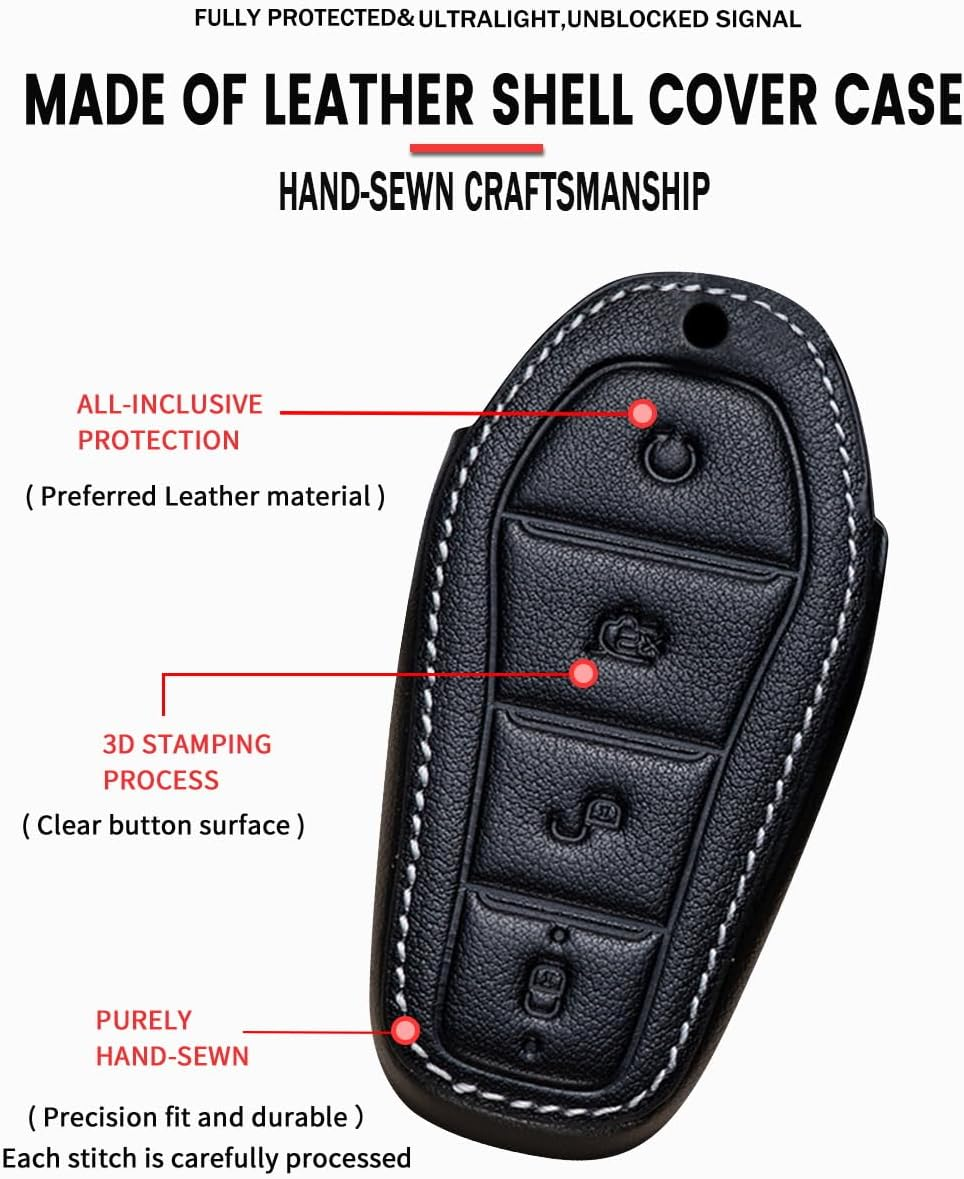 Ontto Leather Car Key Fob Cover Fit for BYD Atto 3 Dolphin Seal U-Dm-I Sealion 7 Sealion 6 Shark 6 Key Case Holder Shell Key Chain Keyring Protector Car Styling Accessories Black 1 - 1-Pink image number 6