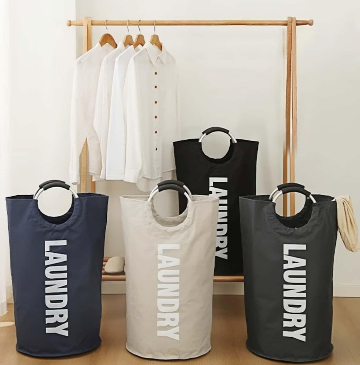 HOLADAWN 90L Large Collapsible Laundry Basket, Waterproof Tall Freestanding Clothes Hamper, Heavy Duty Dirty Laundry Bag image number 3