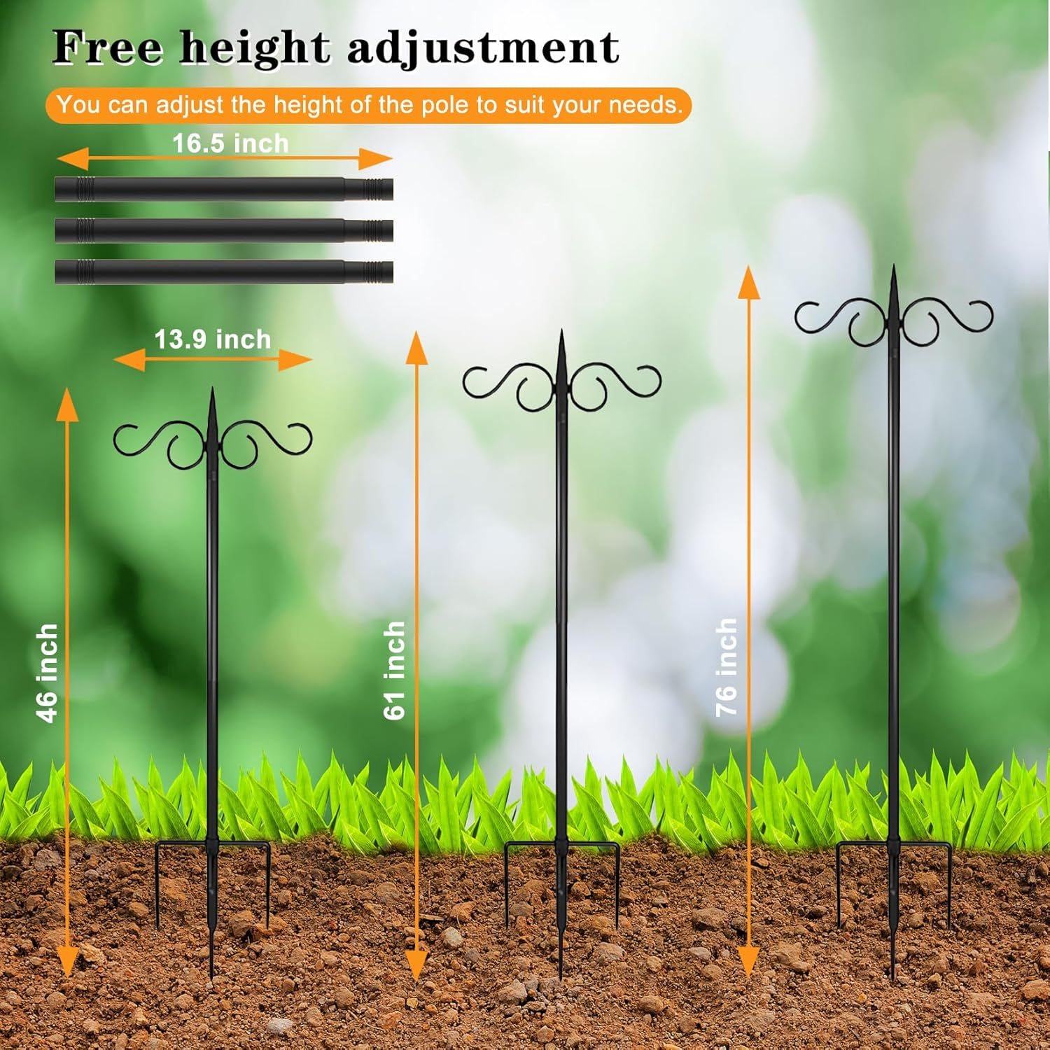 Shepherd Hooks Outdoor, 76 Inch with 5 Prong Base, Heavy-Duty Metal Bird Feeder Pole Stand for Hanging Plant, Flower Pots, Lanterns, Wind Chime, Weddings Decor image number 2