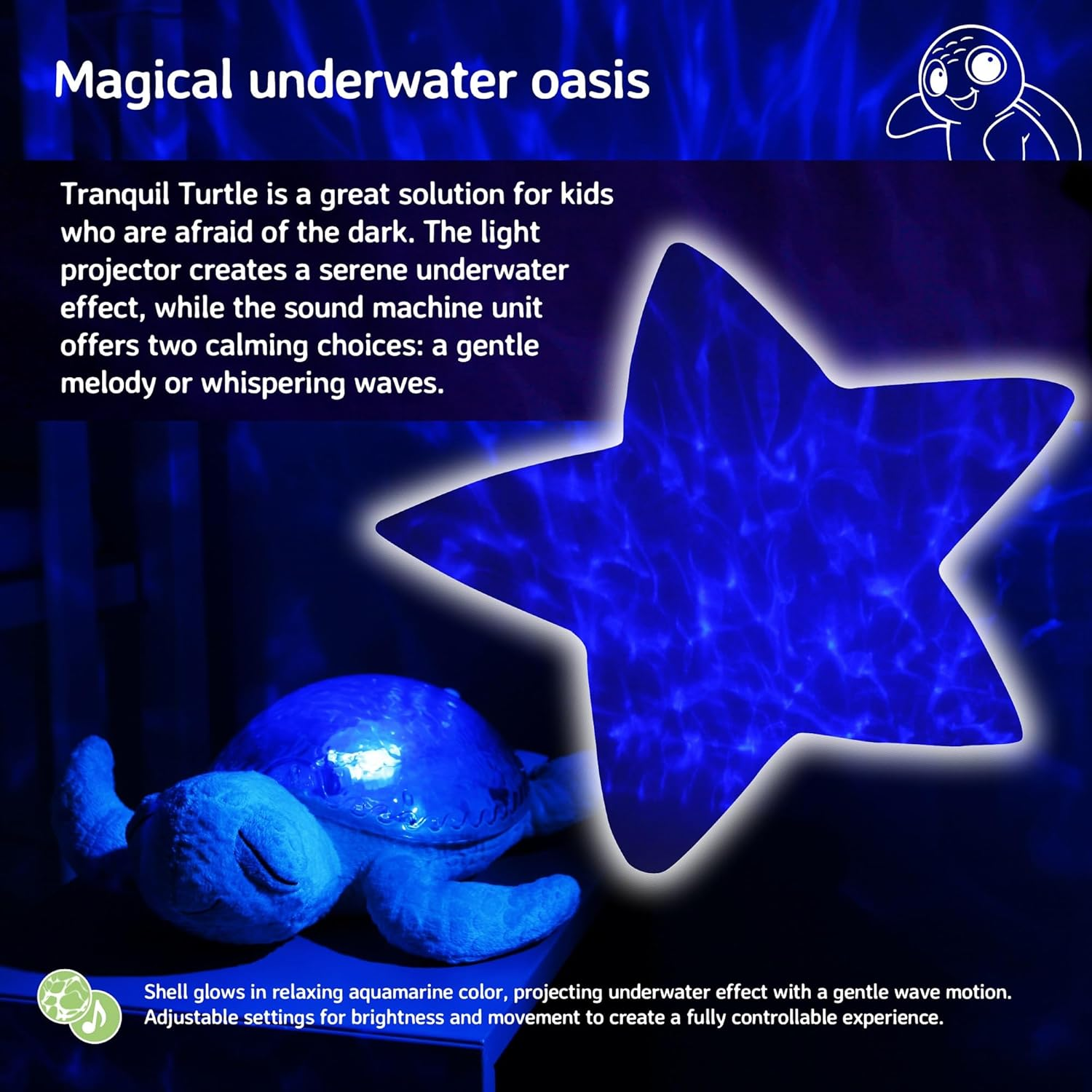 Cloud B Ocean Projector Nightlight with White Noise Soothing Sounds | Adjustable Settings and Auto-Shutoff | Tranquil Turtle - Aqua image number 5