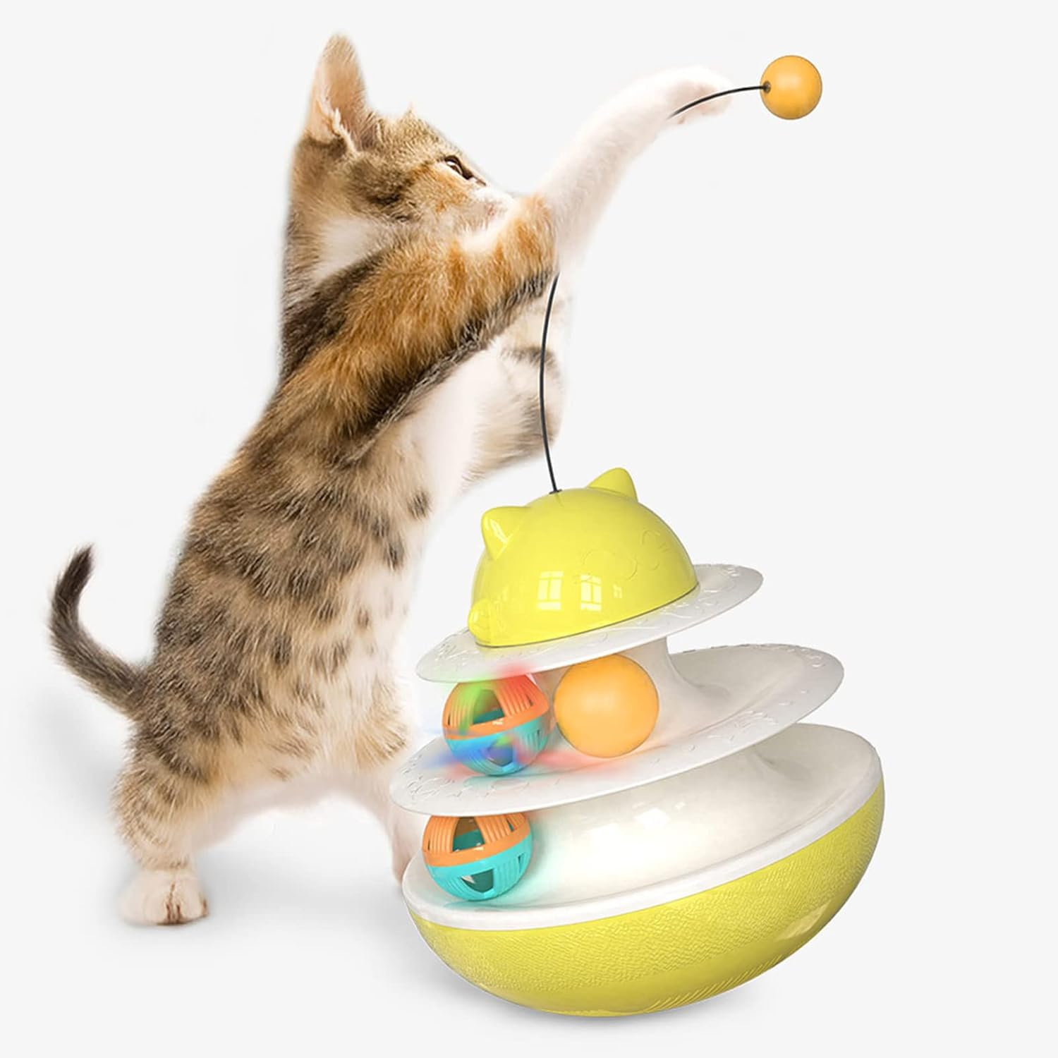 Cat Turntable Toy, 2 Level Interactive Exercise Kitten Track Tower Puzzle Toy with Colorful Rolling Ball, Fun Physical Exercise Kitten Toys Cat Interactive Toy for Cat Kitten - Lake Blue image number 5