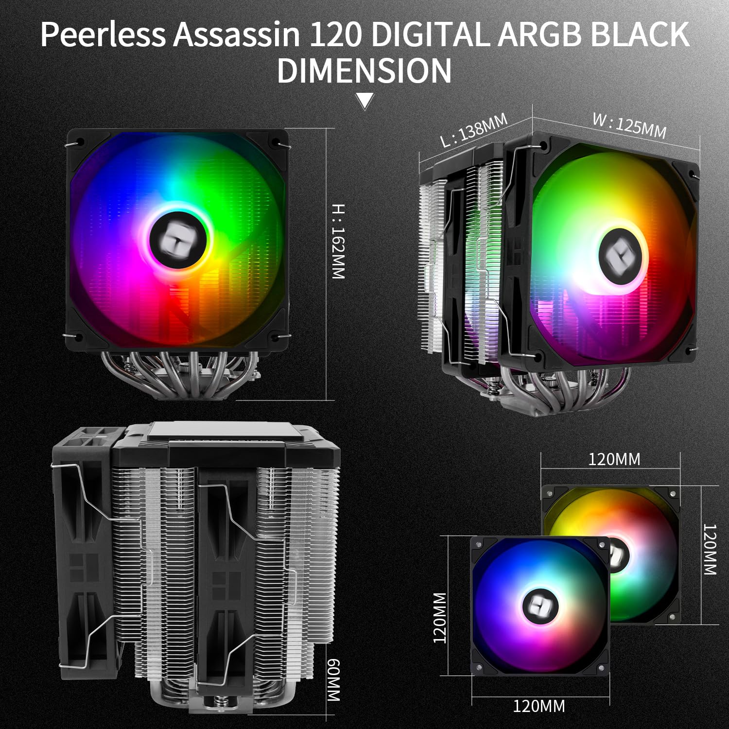 Thermalright Peerless Assassin 120 Digital ARGB Black CPU Cooler, Double Towers and Double Fans Cooling, CPU Air Cooler, Digital Screen Top Cover, for Am4/Am5,Intel LGA1851/1700/115X/1200 image number 4