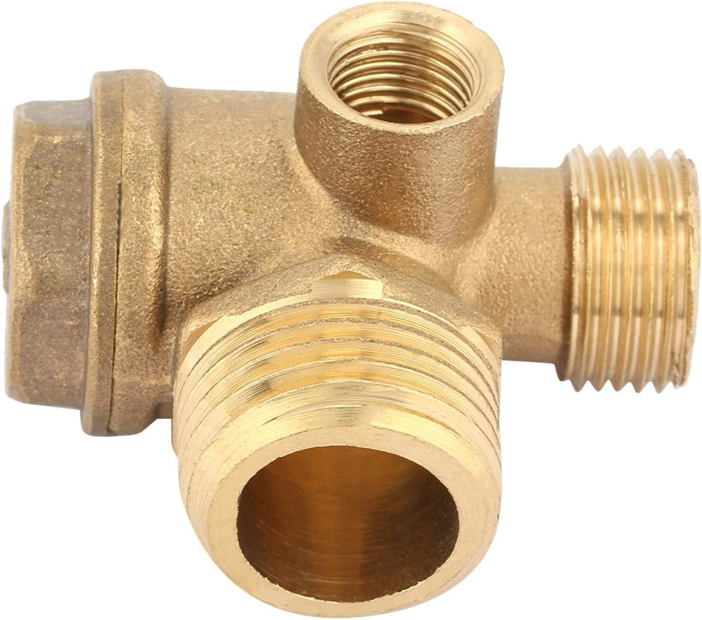 Air Compressor Check Valve, Check Valve Spare Parts Tube 3 Port Brass Male Threaded Tube Connector Tool 90 Degree Right Air Compressor Parts 3 Way T Piece Pipe Connection Tools image number 6