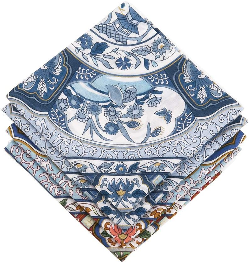 Houlife Ladies 100% 60S Cotton Handkerchiefs Womens Floral Print Hankies for Wedding Party 18X18"