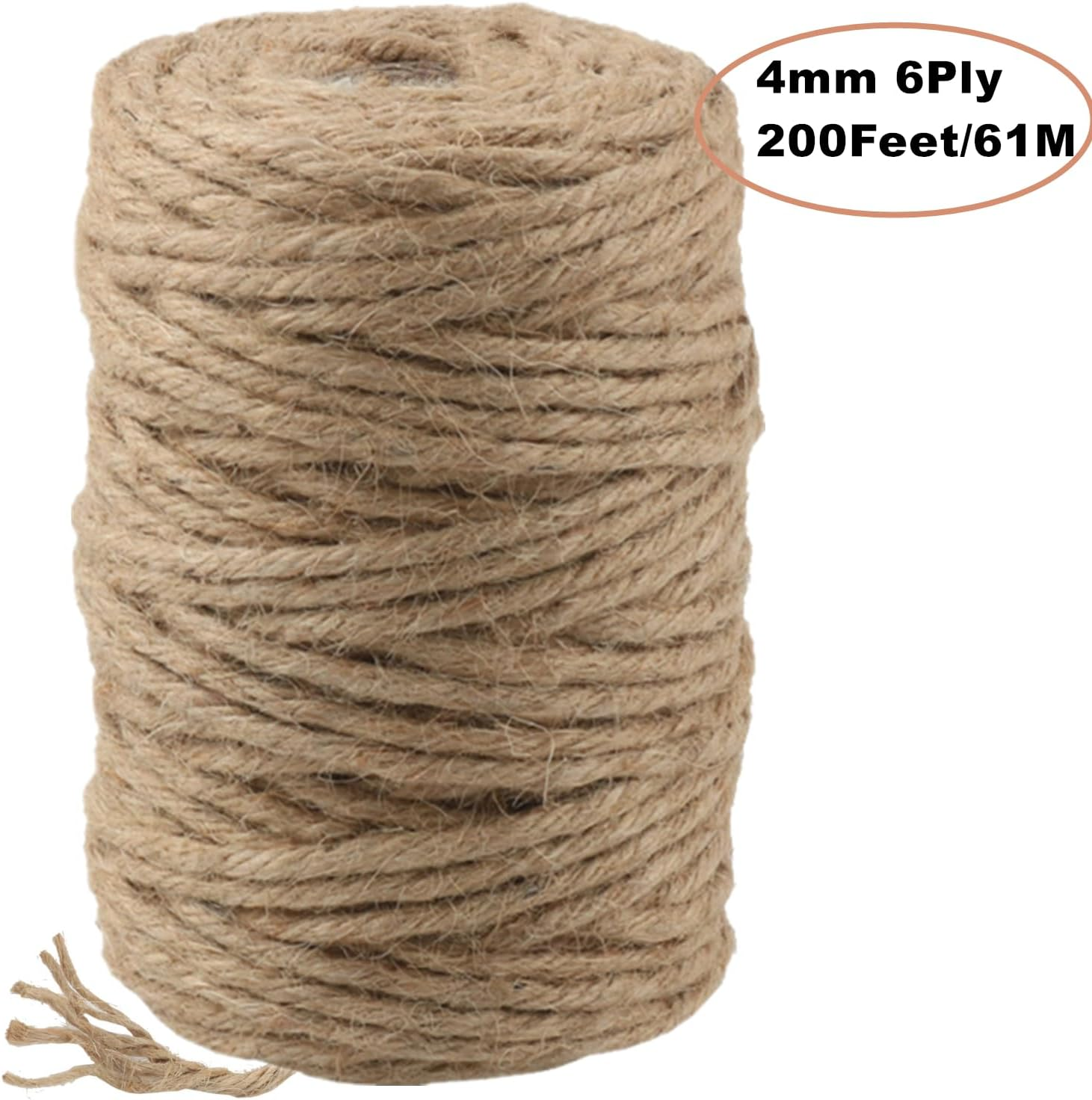200Feet 4Mm Twine String Jute Rope for Crafts/Gift Packing/Garden (4Mm 6Ply 200Feet) image number 3