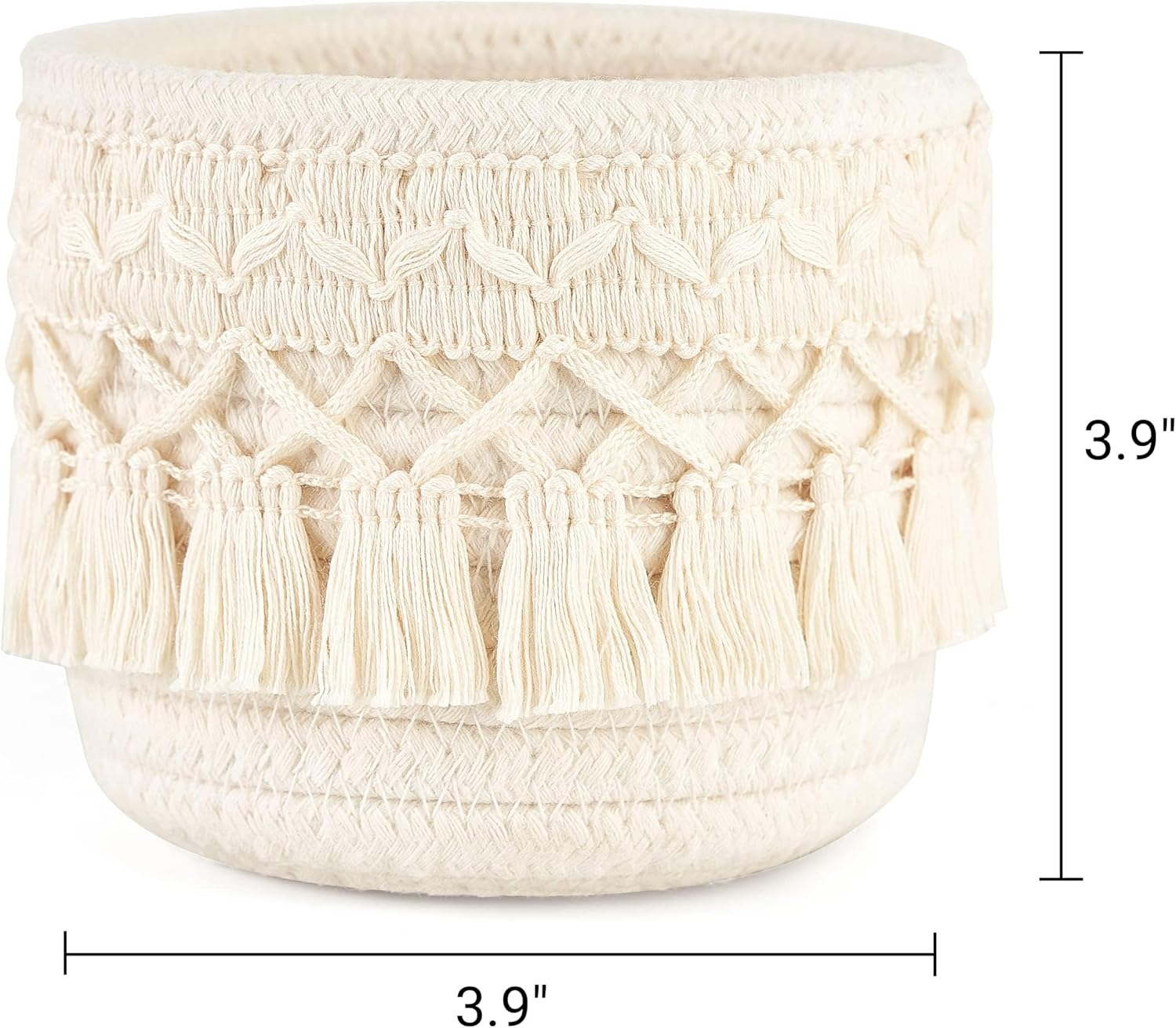 PAOFUFUI 2 Pcs Macrame Makeup Brush Holder Organizer Comb Brushes Mini Storage Basket, Boho Decor Baskets for Pen Pencil Box Container (2 Beige) image number 1