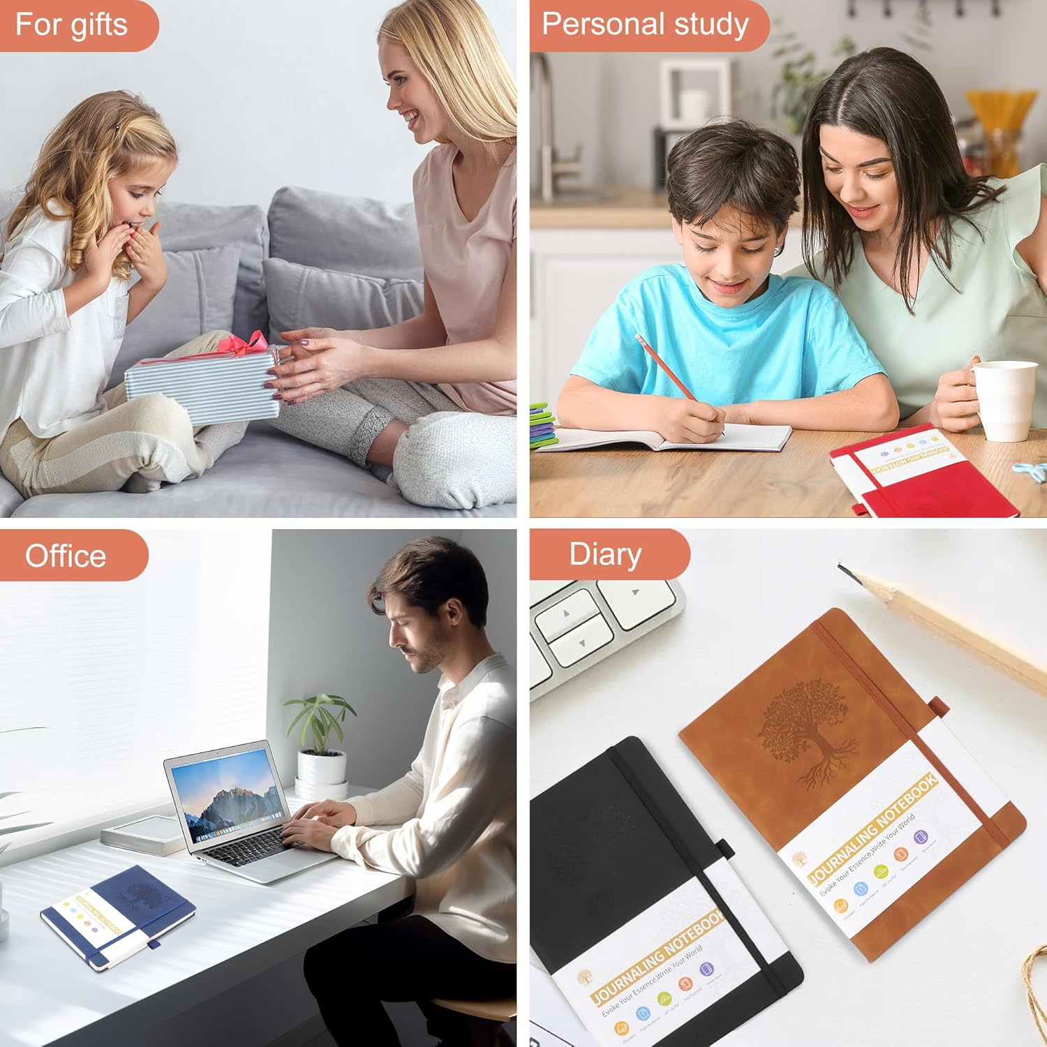 JUNART A5 Lined Journal Notebooks for Women & Men with 192 Pages, Leather Hardcover Notebook for Personal Writing Study Office Travel Recording or Gifts(Dark Blue) - Brown image number 6