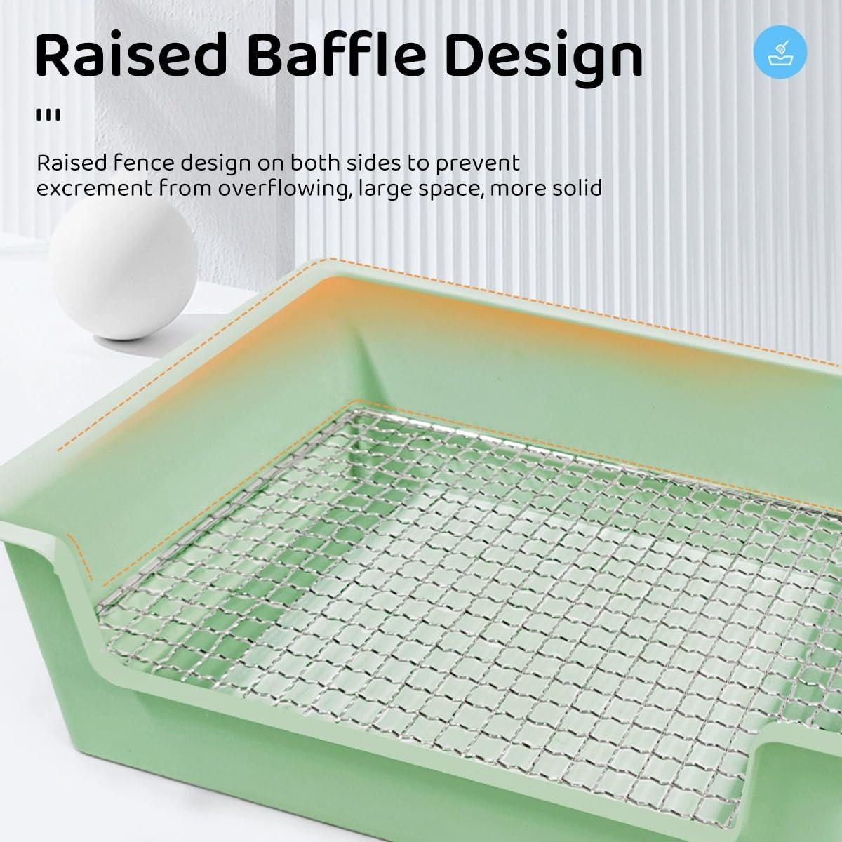 AIMALL Rabbit Small Animal Corner Litter Box with Stainless Steel Grate, Non-Slip Potty Tray with High Sides and U-Shape Entrance, 15.35 X 11.22 X 4.72 In - White image number 4