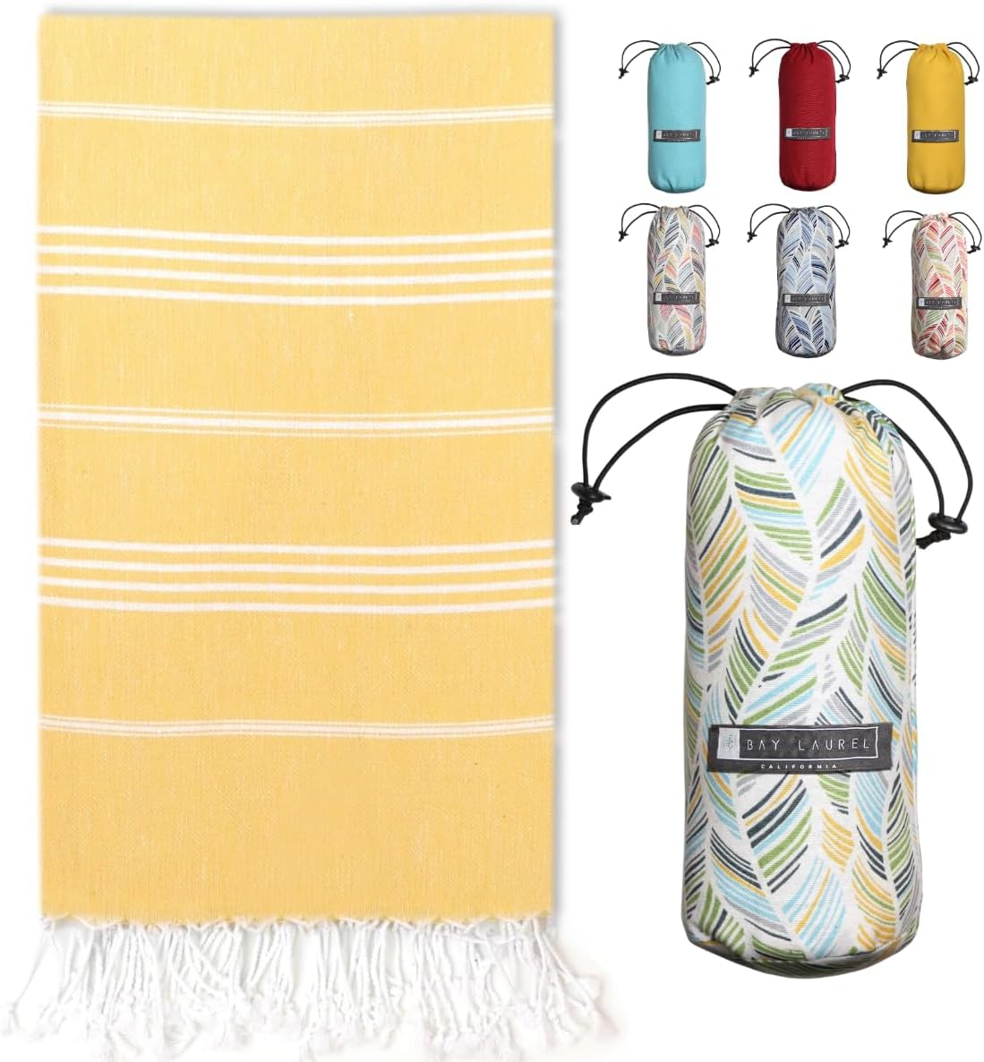 BAY LAUREL Turkish Beach Towel with Travel Bag 39 X 71 Quick Dry Sand Free Lightweight Large Oversized Towels Light
