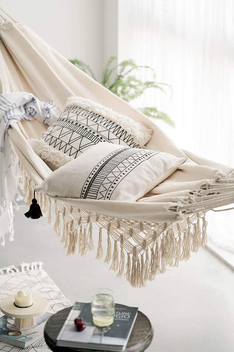 Handmade Boho Large Brazilian Macrame Fringe 2 Person Double Deluxe Hammock Swing Net Chair for Beach, Yard, Bedroom, Patio, Porch, Indoor, Outdoor, Wedding Decor 95" Lx 59" W image number 6