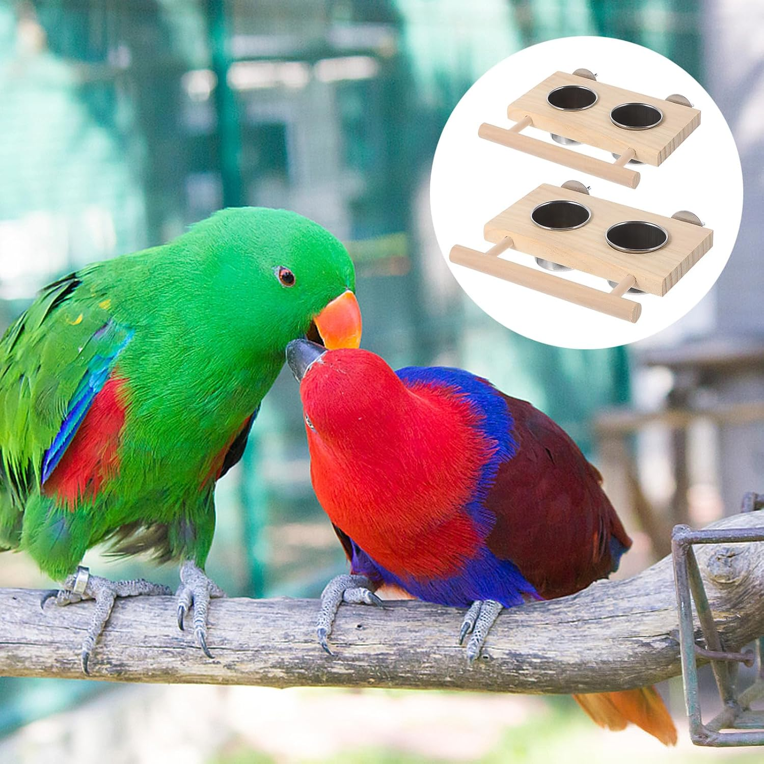 GRIRIW Parrot Food Bowl and Water Feeding Cups Set, 2Pcs Stainless Steel Pet Feeder with Stand, Small and Large Sizes for Bird Cage Accessories, Suitable for Parrots and Small Birds image number 3