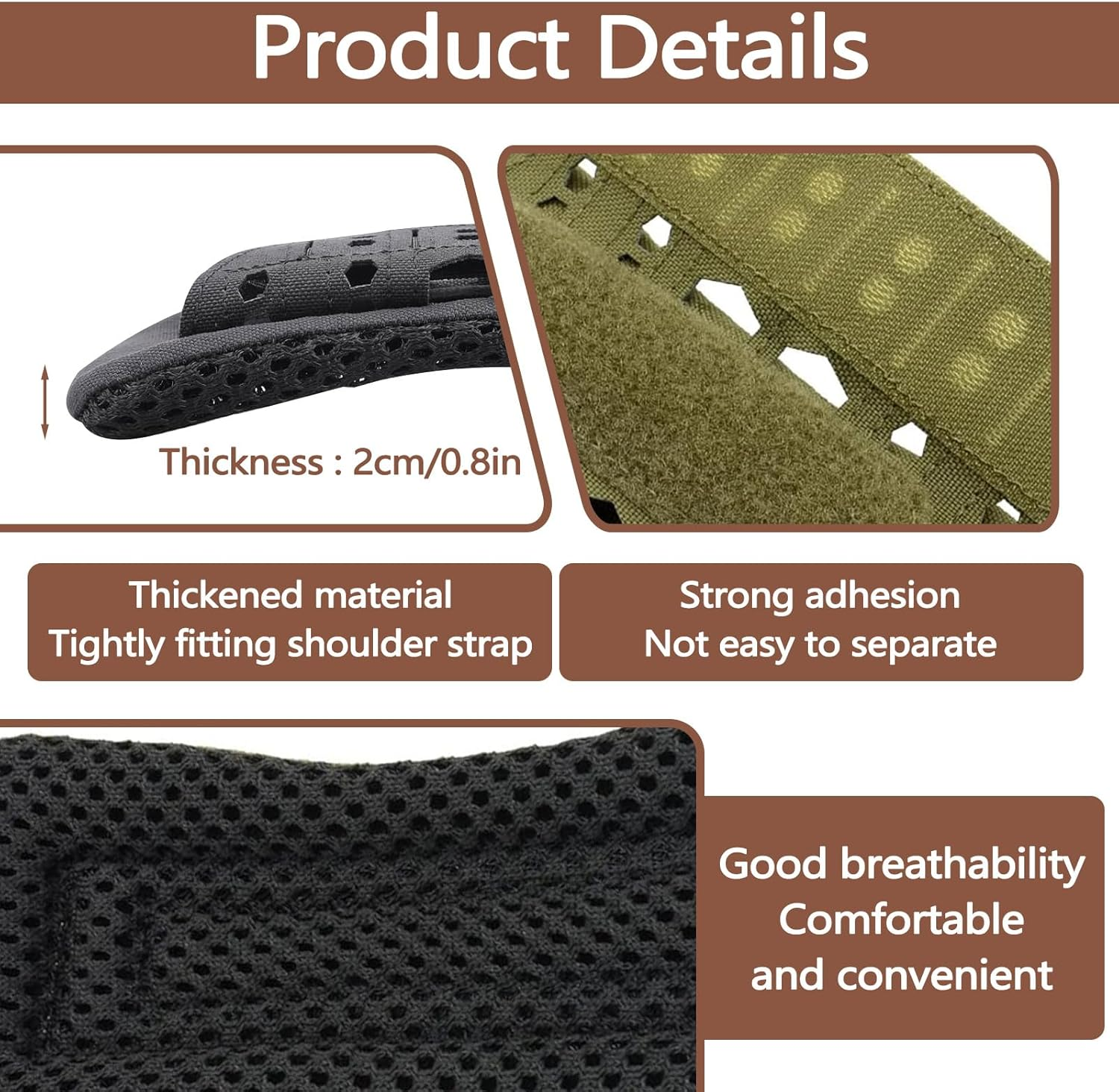 Sekonow 2 Pack Shoulder Strap Pad for Tactical Vest, Breathable Backpack Strap Pads Bag Strap Soft Mesh Cushion Pads for Plate Carrier, Chest Rig, Sling Bag, Duffle Bag image number 3