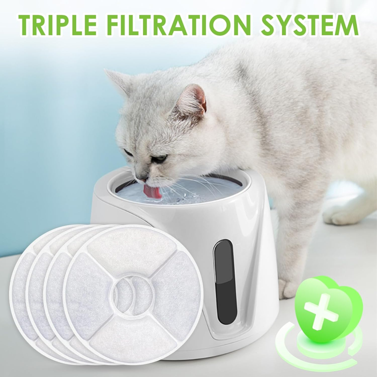 7 Pcs Cat Water Fountain Filter Replacement - Fountain Filter with Triple-Action Filtration System, Activated Carbon for Fresh & Clean Water, Compatible with Catit Flower Fountain, Petkit & More image number 3