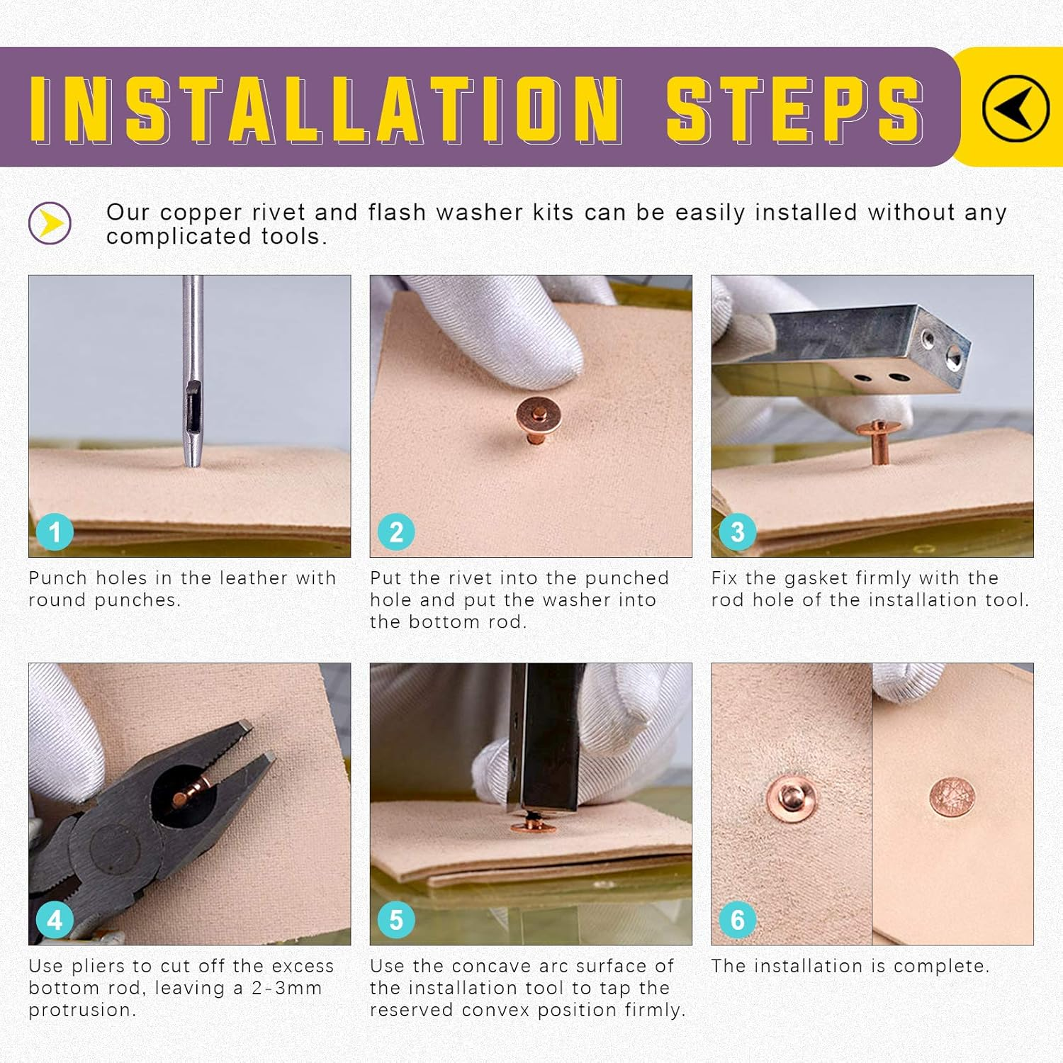 (10X3.3X14) - Swpeet 50Pcs 10 3.3 14Mm Copper Rivet and Burrs Assortment Kit, DIY Leather Kit for Belts Wallets Collars Leather Products Craft Makingbelts Wallets Collars Leather DIY Craft Supplies image number 2