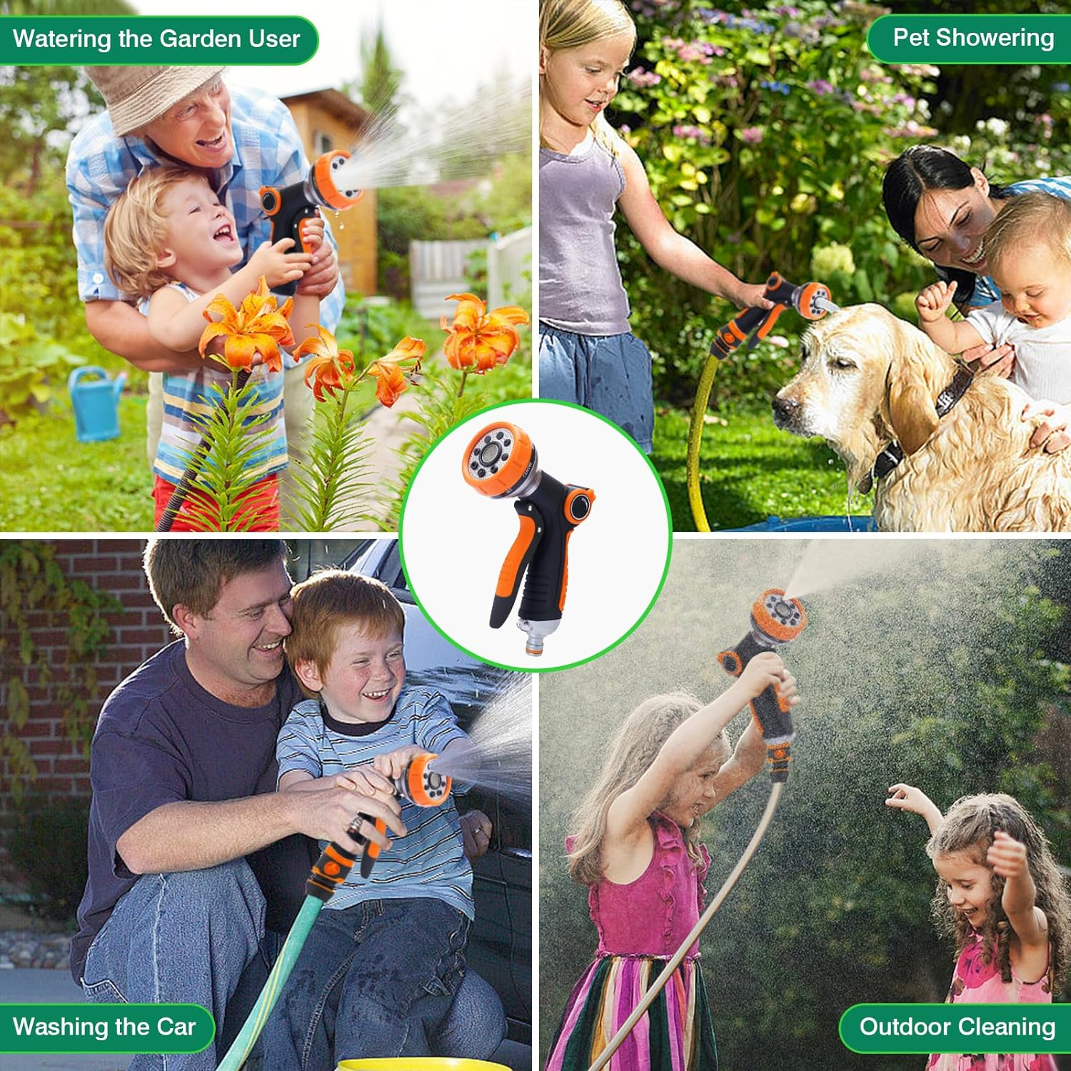 Garden Hose Nozzle,Water Spray Nozzle,8 Adjustable Watering Patterns for Plants,Lawn& Garden,Washing Cars,Pet Showering image number 5