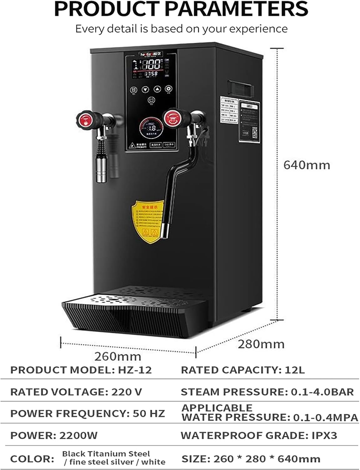 Commercial Multi-Purpose Milk Frother 12L Steam Milk Frothing Machine Full-Automatic Boiling, Electric Milk Foam Maker LED Display for Espresso Coffee Tea Coffee Shop Dessert Shop Hotel Milk