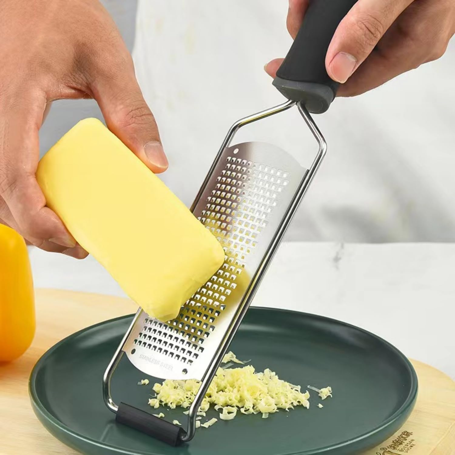 Stainless Steel Lemon & Cheese Grater - Professional Grater for Fruits, Vegetables & Chocolate - Includes Protective Sleeve & Cleaning Brush - Black - Red image number 6