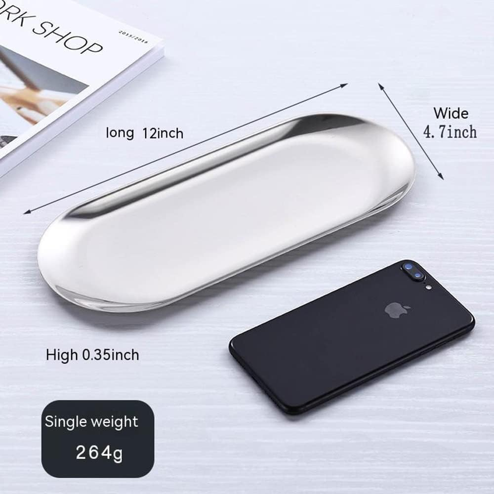 Hbluefat 2Pcs 12In Silvery Stainless Steel Tray for Serving Decorative Gold Jewelry Bar Jewelry Dish Key Bowl Mirror Dresser Decor Coffee Fruit Metal Perfume Trim Storage Dessert（Oval (Silvery) - Golden image number 6