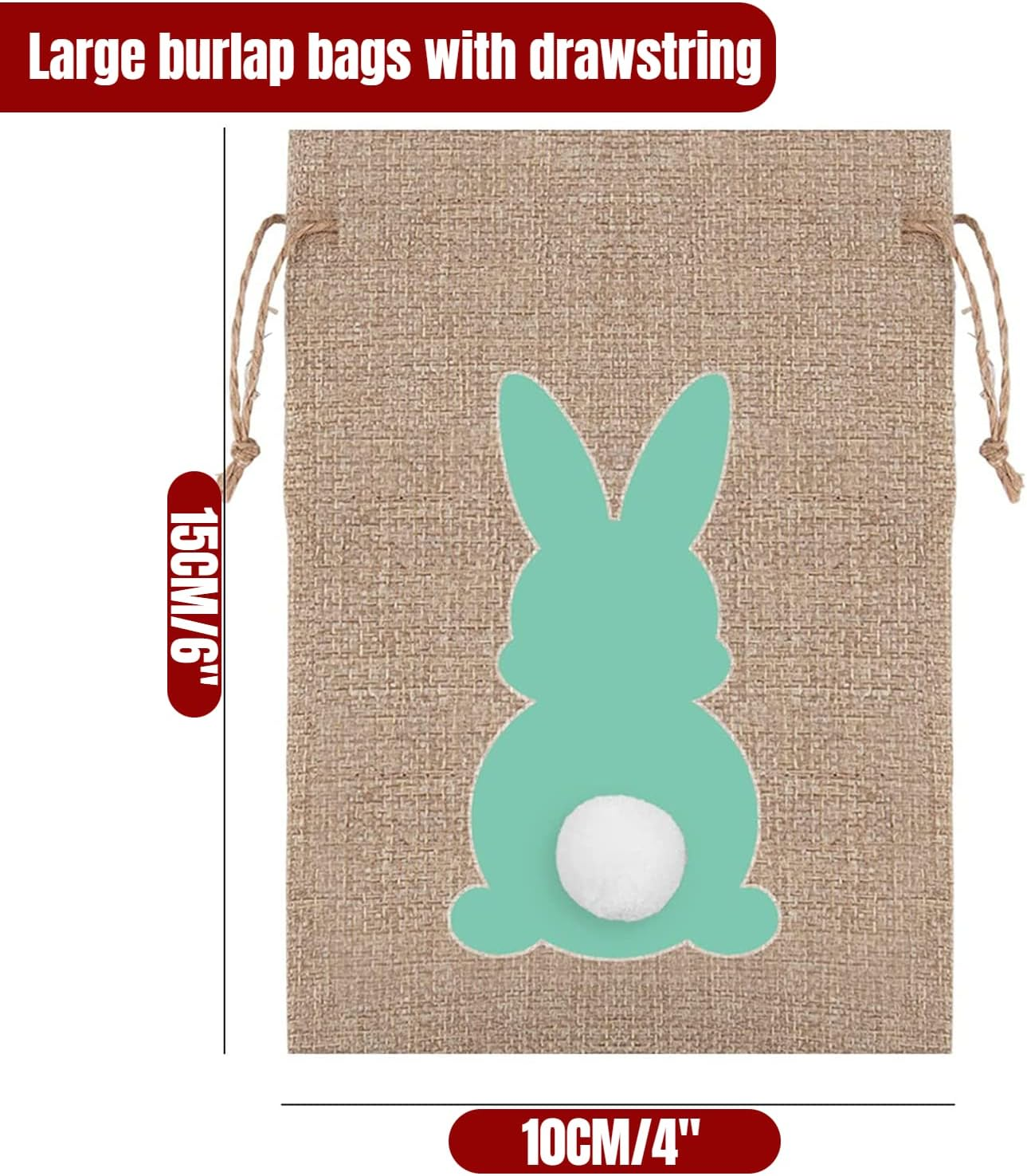 24 Pcs Easter Candy Bags, Easter Burlap Drawstring Bags 6 Color Bunny Pattern Linen Treat Candy Bags for Kids Easter Party Favor image number 1