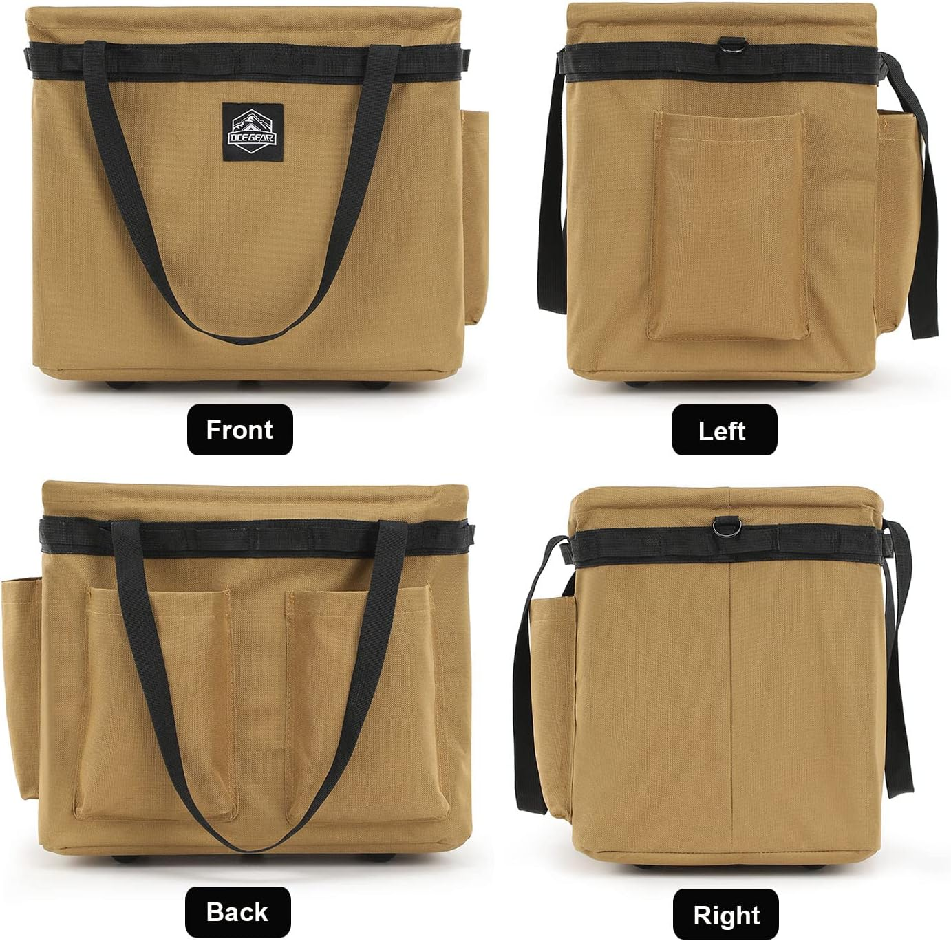 Camping Storage Bag Multifunctional Collapsible Tactical Bag, Car Trunk Organizer for Tool, Cookware Carry Bag, Picnic Basket for Outdoor, Travel, Hiking, Camper, RV (Khaki)